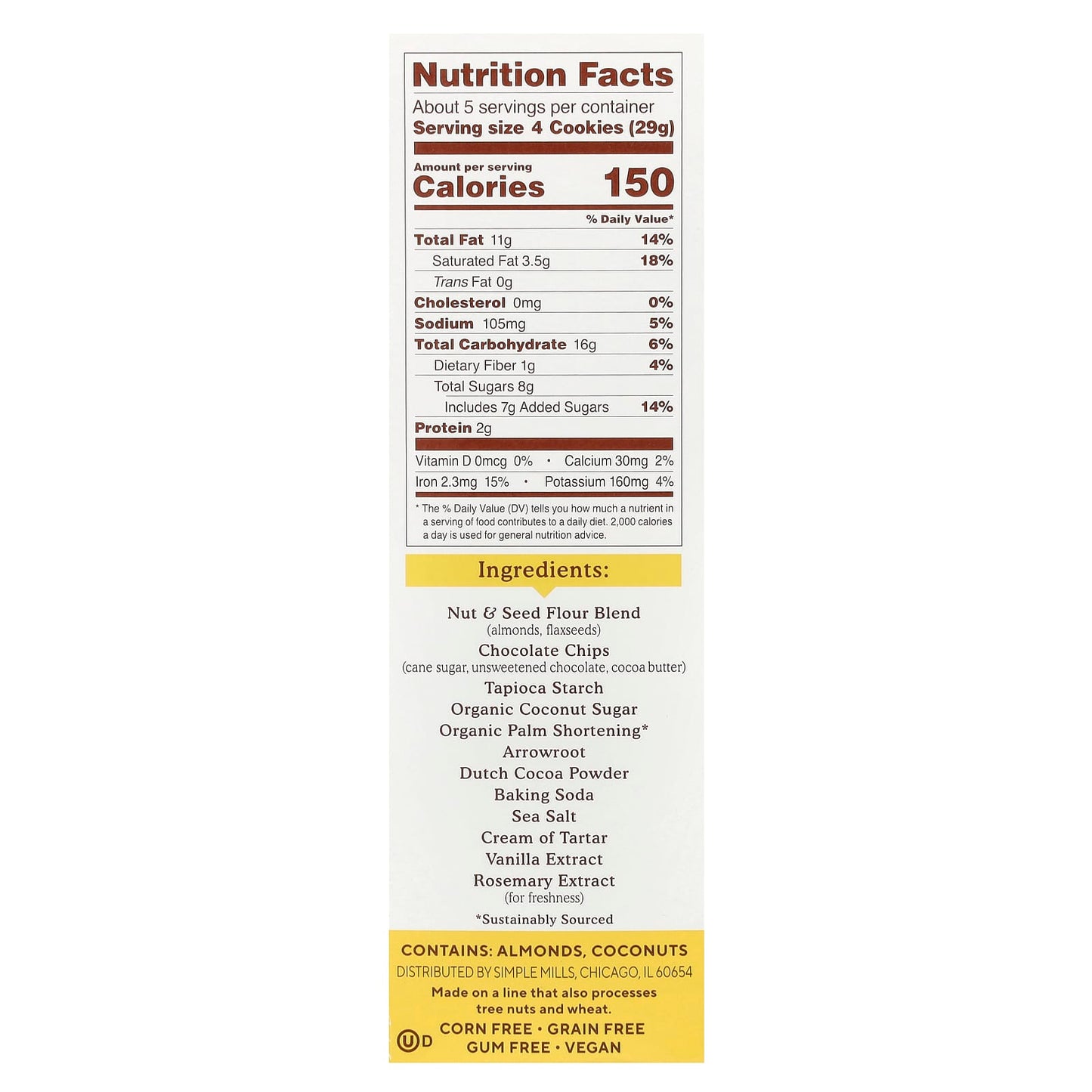 Simple Mills, Crunchy Almond Flour Cookies, Double Chocolate, 5.5 oz (156 g) - Image 2