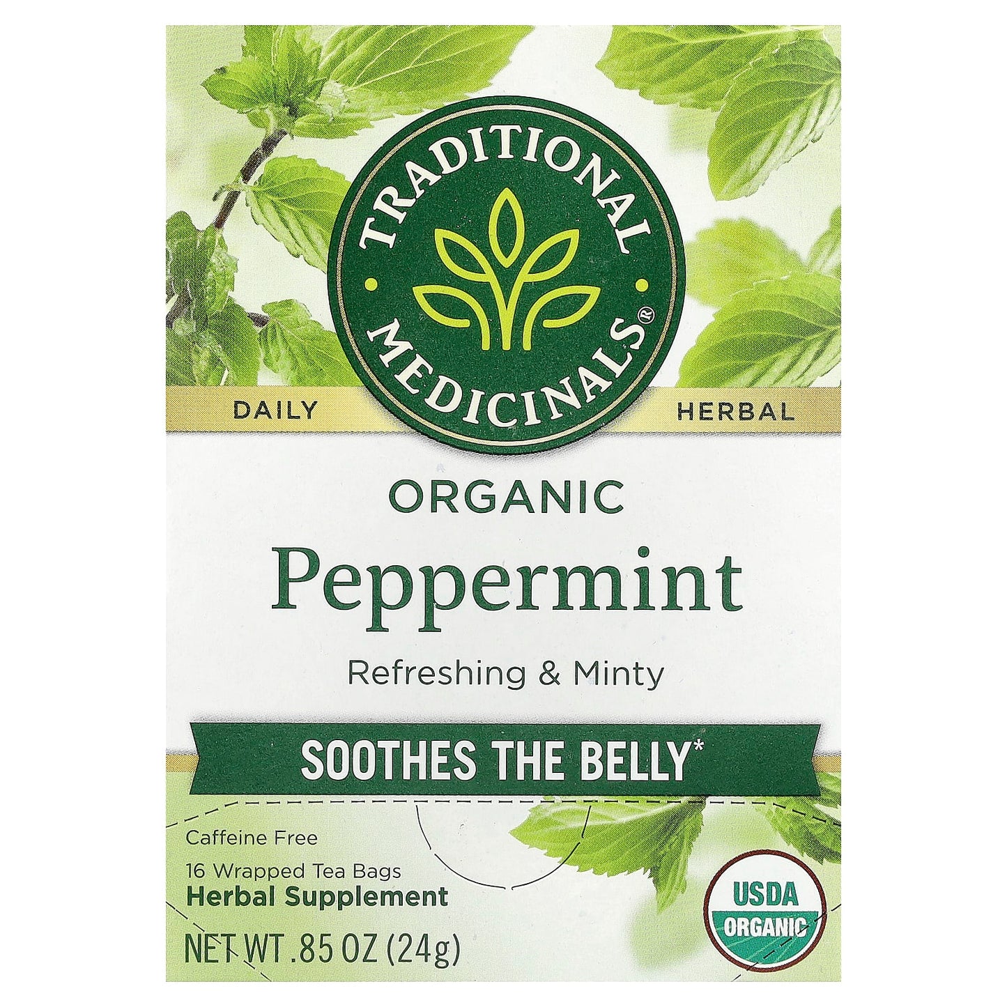 Traditional Medicinals, Organic Peppermint, Caffeine Free, 16 Wrapped Tea Bags, 0.85 oz (24 g) - Image 1