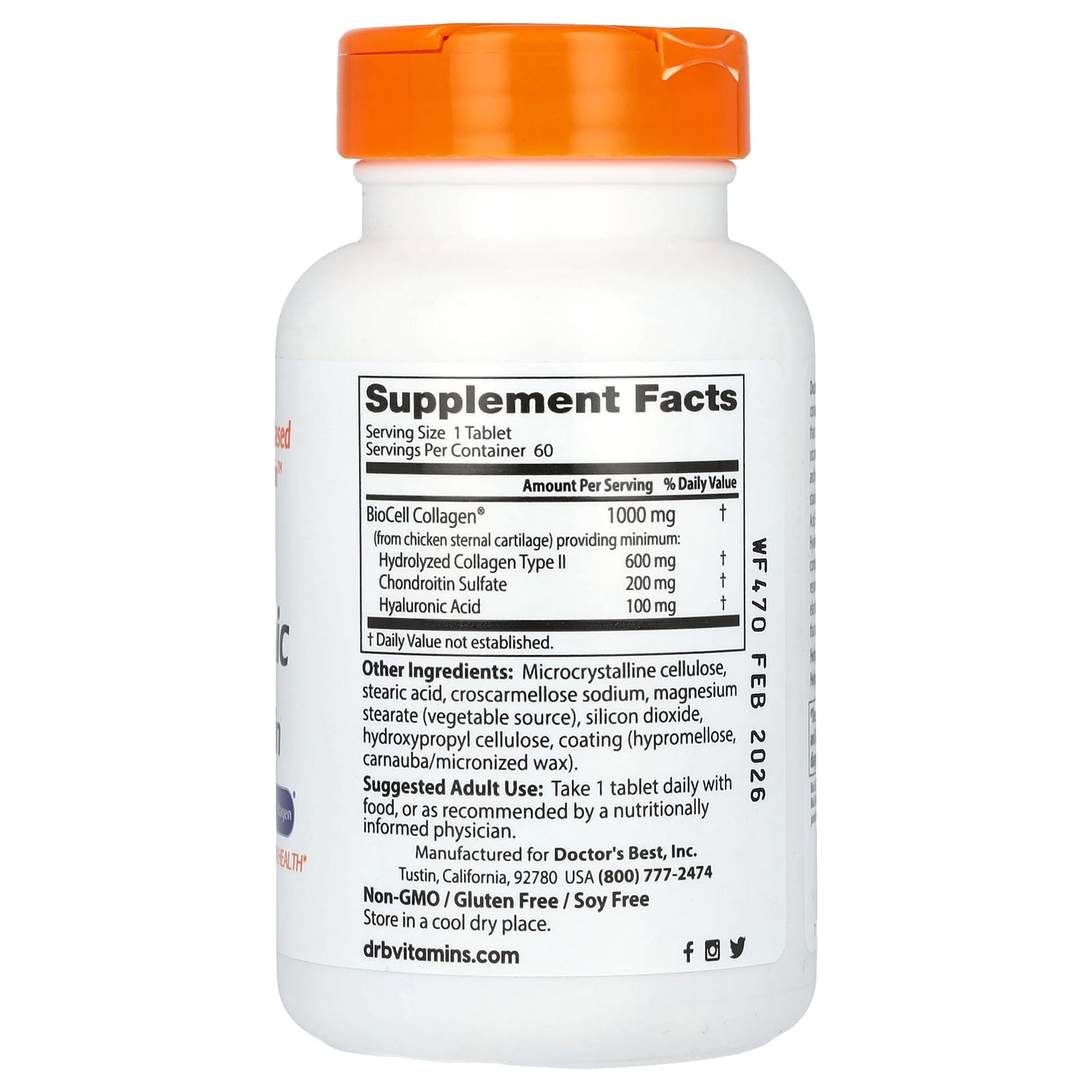 Hyaluronic Acid + Chondroitin Sulfate with BioCell Collagen - 60 Tablets - Image 2