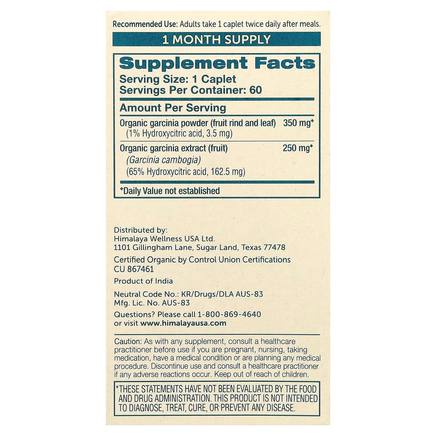 Himalaya Garcinia Weight Management Supplement, 60 Caplets, USDA Organic, Non-GMO - Image 2