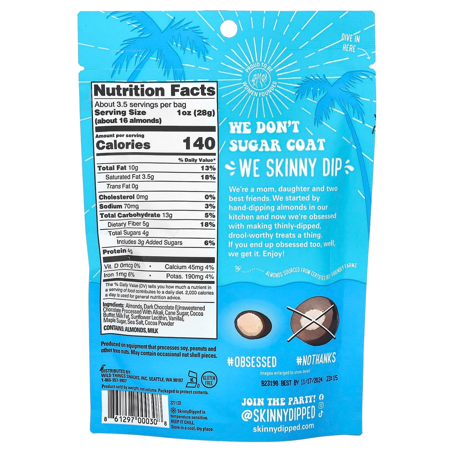 SkinnyDipped, Dark Chocolate Cocoa Almonds, 3.5 oz (99 g) - Image 2