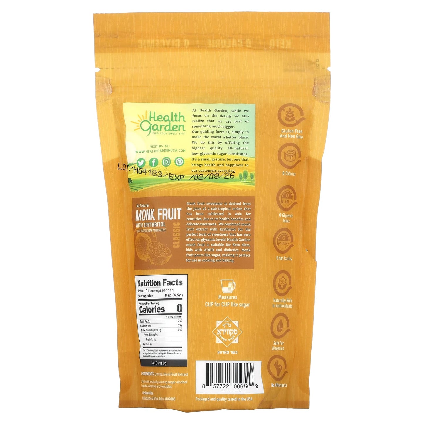 Zero-Calorie Monk Fruit Sweetener by Health Garden | 1 lb - Image 2
