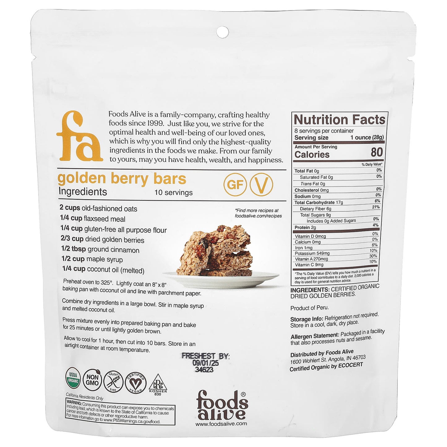 Golden Berries Dried by Foods Alive, USDA Organic, Non-GMO, 8 oz (227g) - Image 2