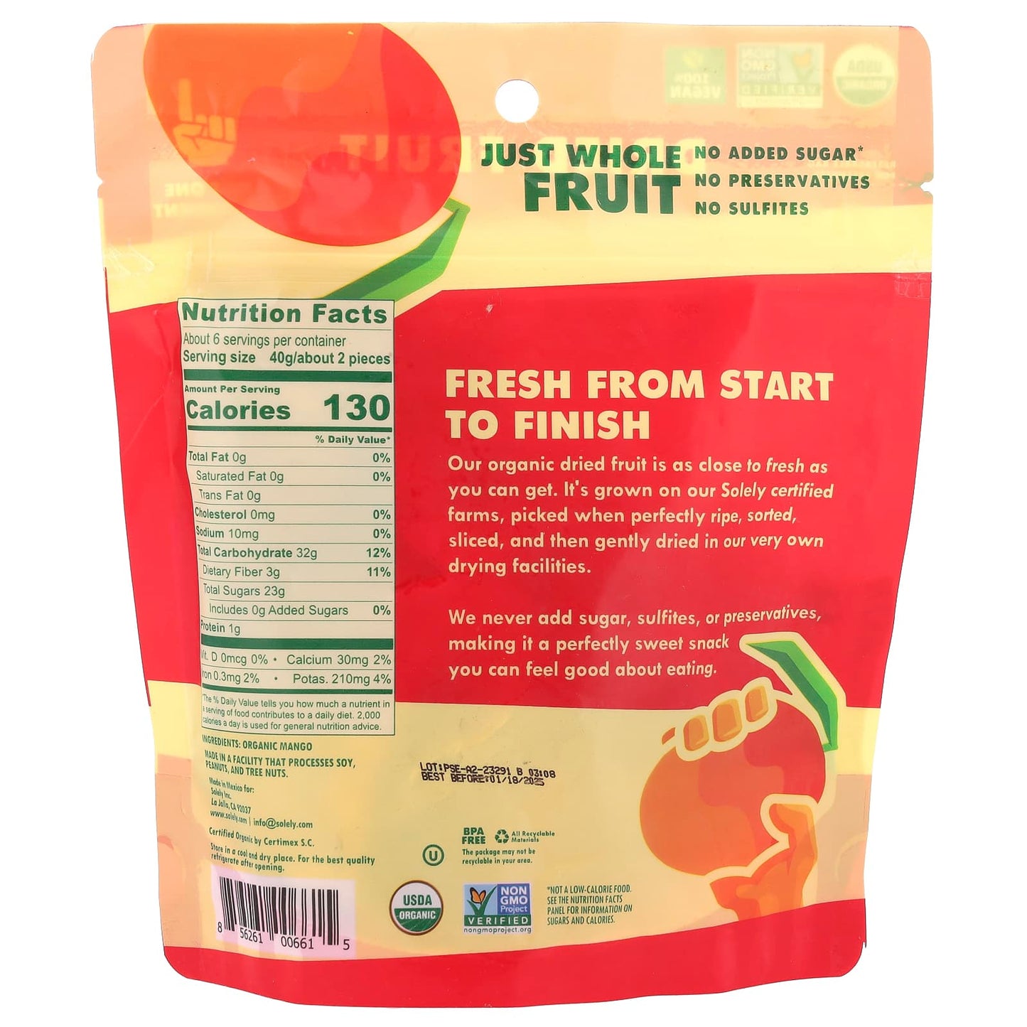 Solely, Organic Dried Fruit, Mango Halves, 8 oz (227 g) - Image 2