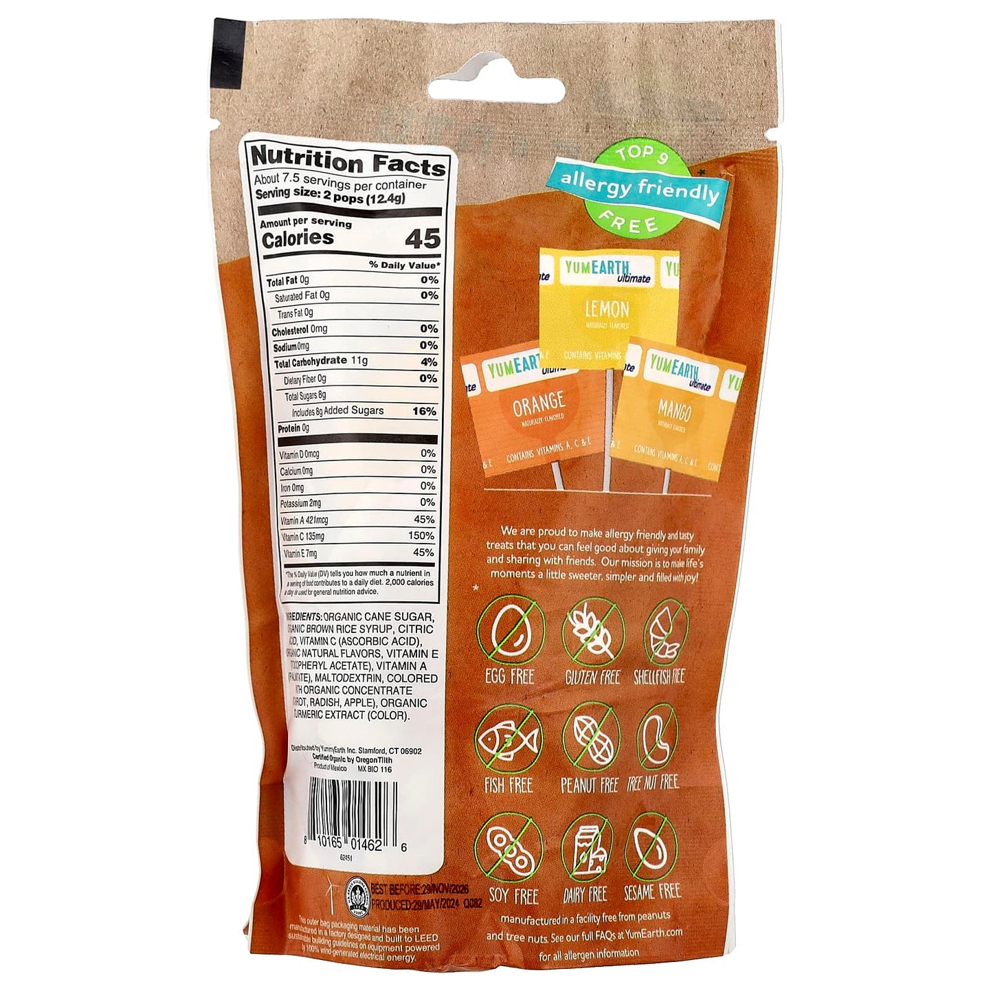 YumEarth, Ultimate, Organic Anti-Oxidant Lollipops, Mango, Orange, Lemon, 15 Lollipops, 3.3 oz (93 g)