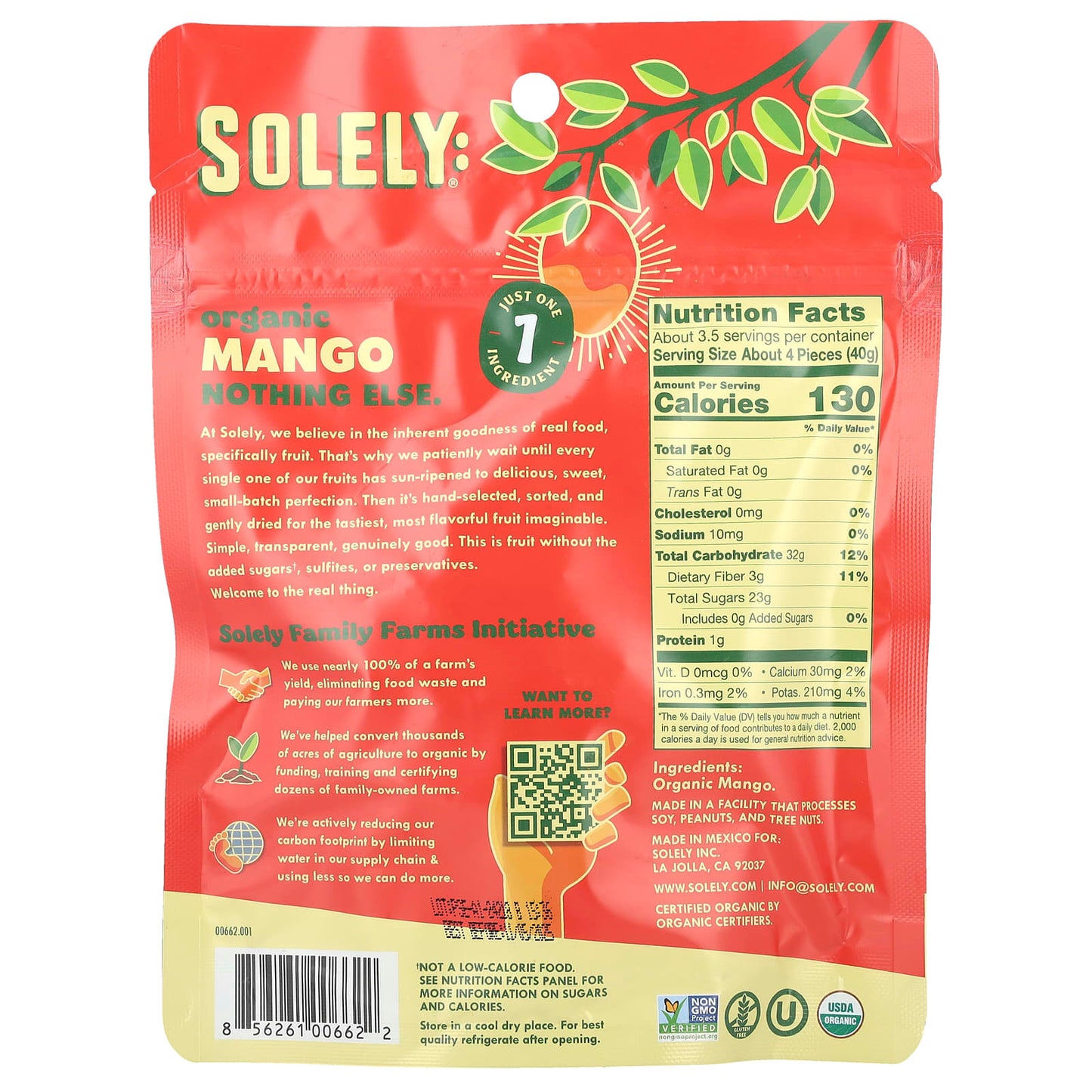 Solely, Organic Dried Fruit, Mango Strips, 5 oz (142 g) - Image 2