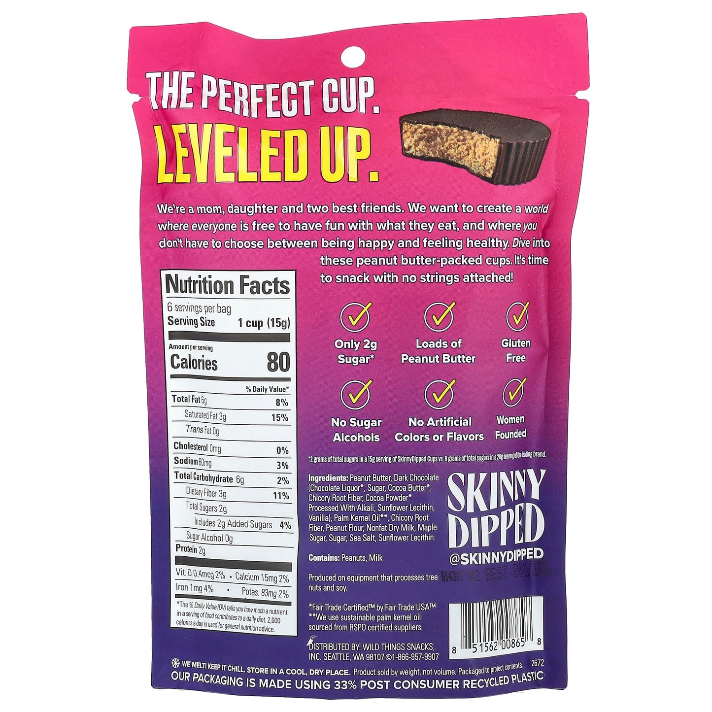 SkinnyDipped, Dark Chocolate Peanut Butter Cups, 3.17 oz (90 g) - Image 2