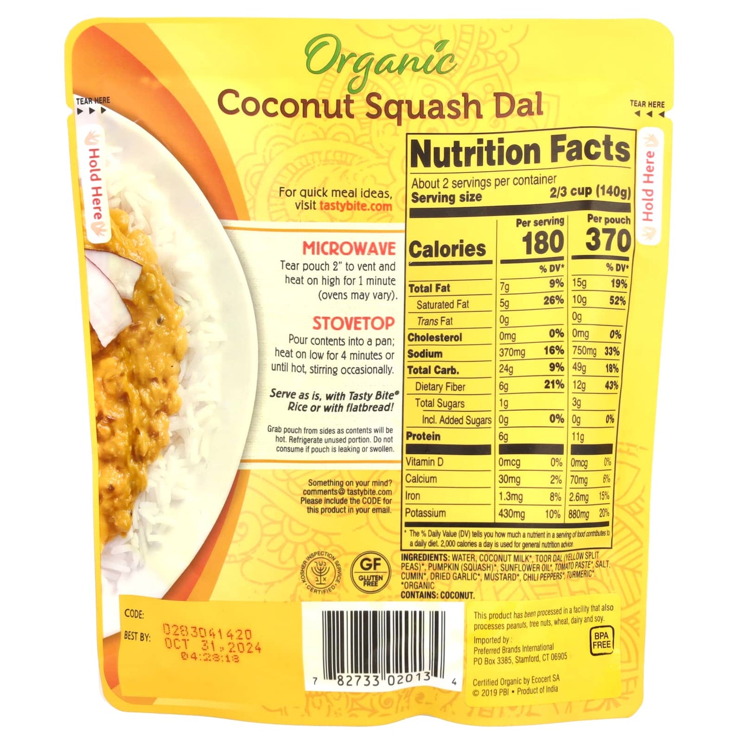 Tasty Bite, Organic Indian Coconut Squash Dal, Mild, 10 oz (285 g) - Image 2