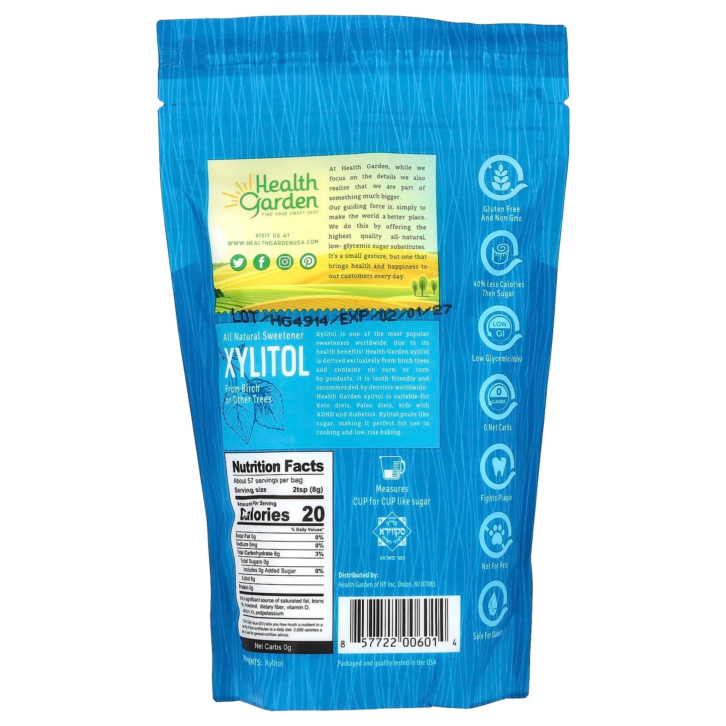 Health Garden Xylitol Sweetener, 16 oz, All-Natural, Low-Calorie, Keto-Friendly - Image 2