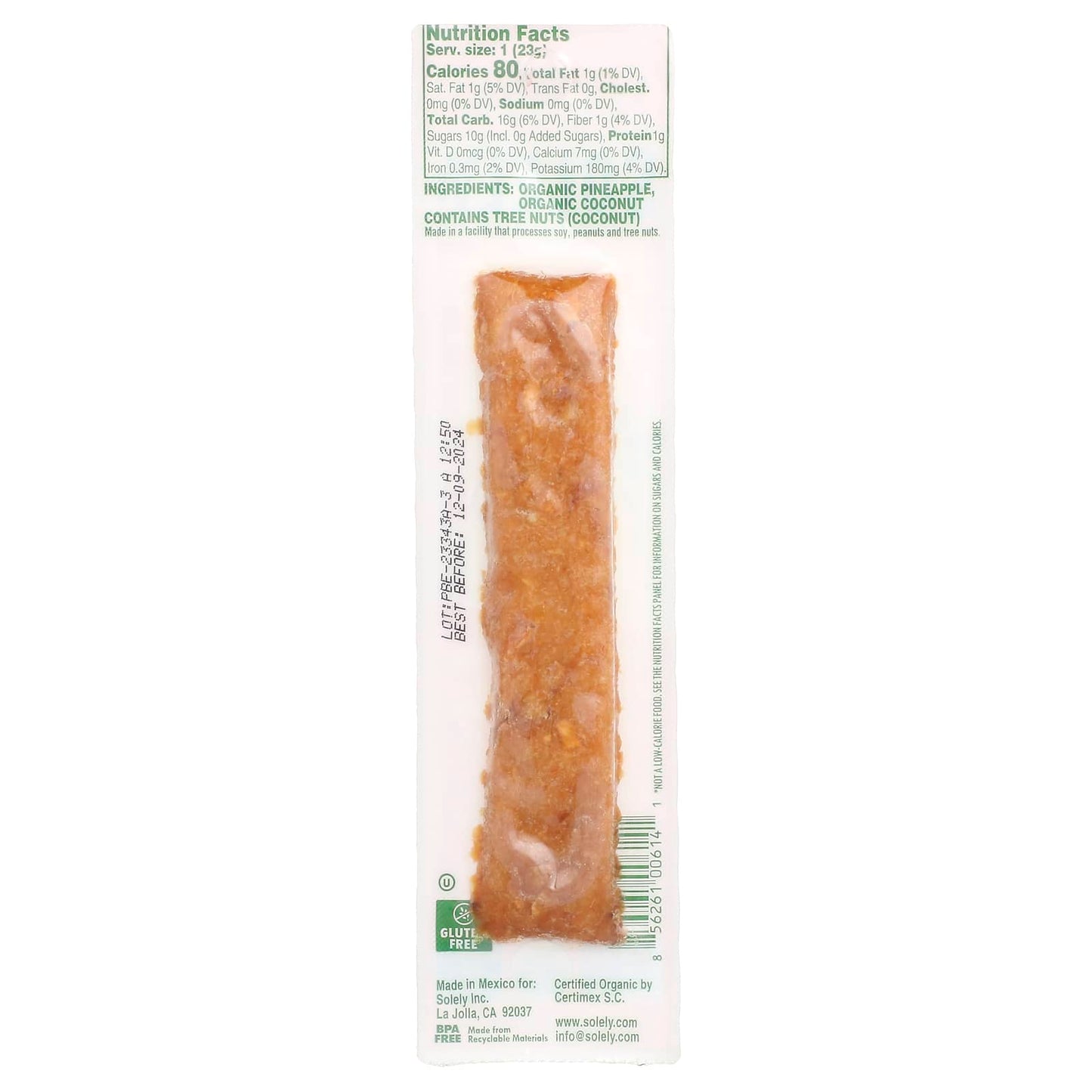 Solely, Fruit Jerky, Organic Pineapple with Coconut, 0.8 oz (23 g) - Image 2