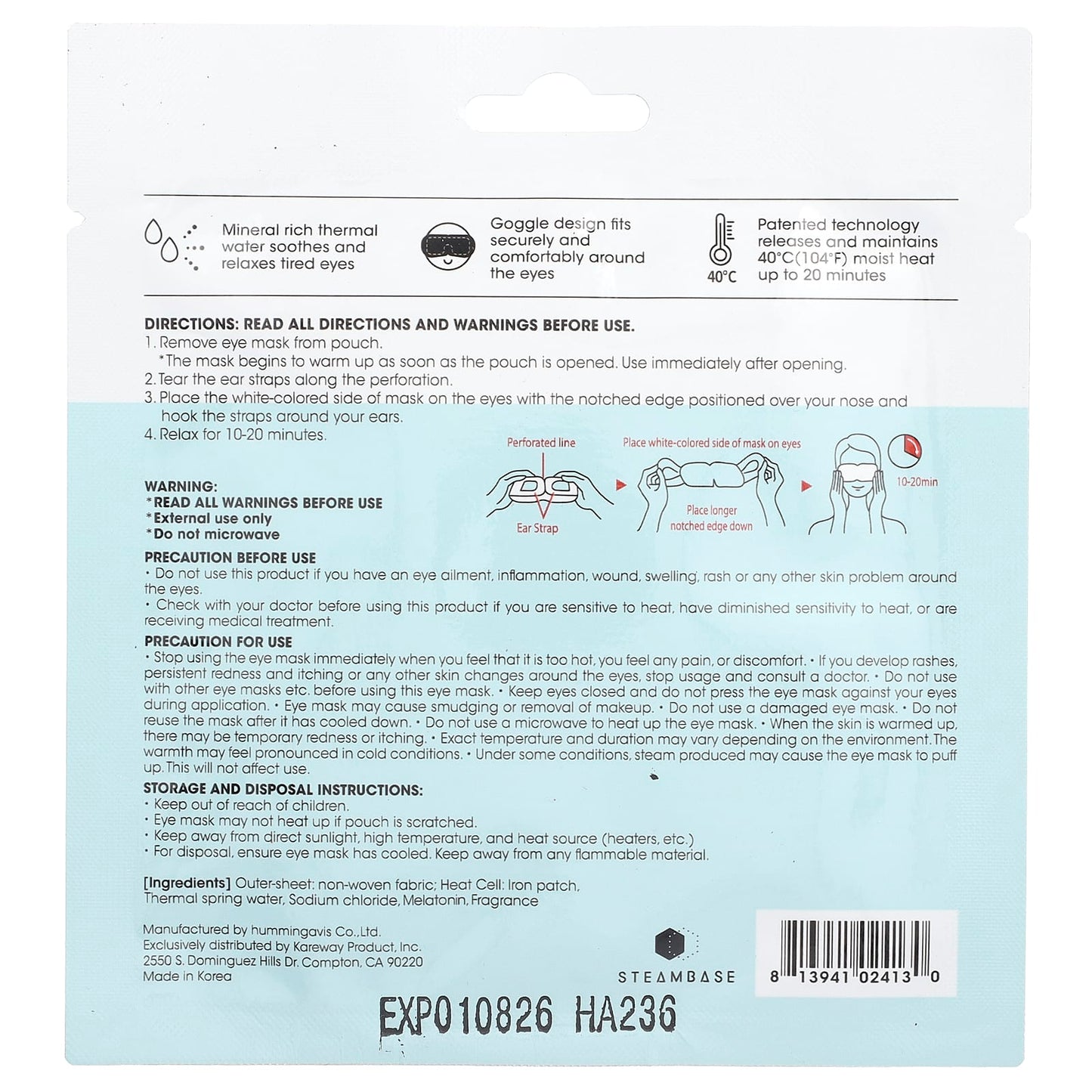 Steambase, Steam Eyemask, Herbal Chamomile, 1 Mask - Image 2