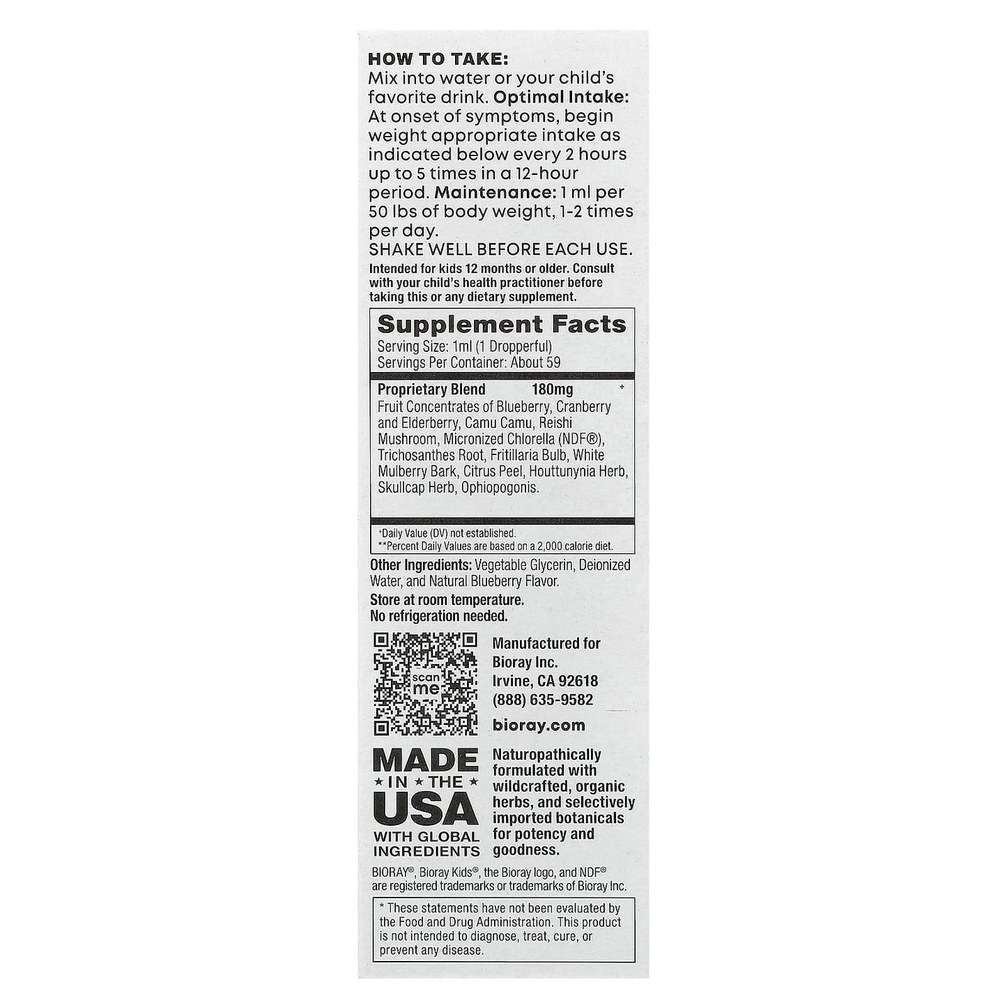 Bioray, Kids, Immune Support & Toxin Remover, Blueberry, 2 fl oz (59 ml)