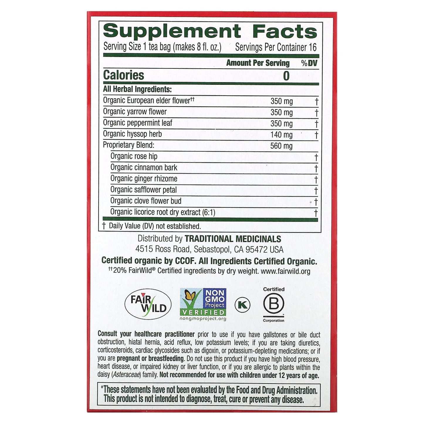 Traditional Medicinals, Organic Herbal Cold Care, Elderflower Spice, Caffeine Free, 16 Wrapped Tea Bags, 0.6 oz (1.75 g) Each - Image 2
