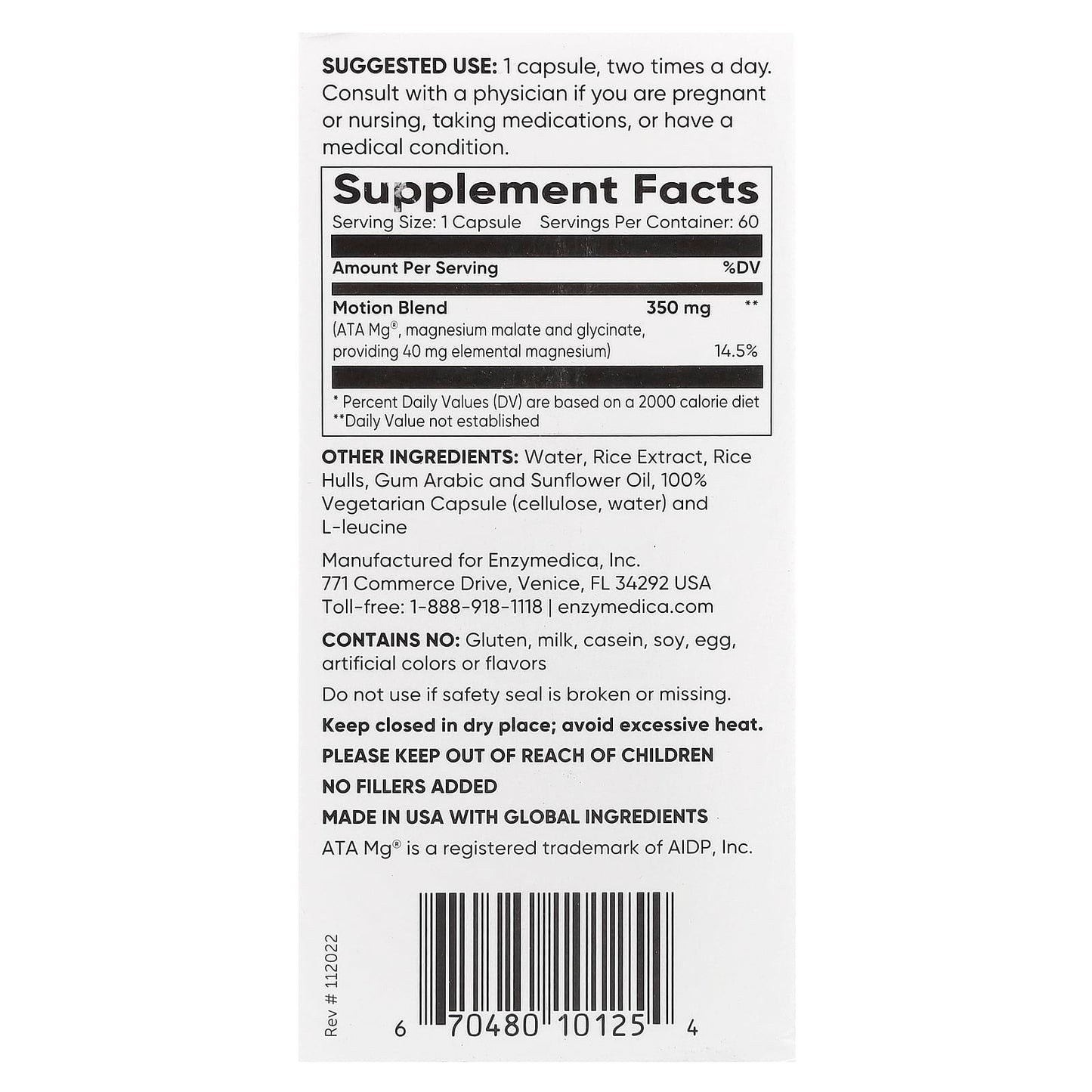 Magical Magnesium Relief - Enzymedica Motion 60 Capsules - Image 2