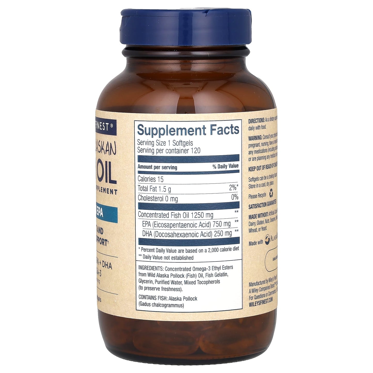 Wiley's Finest, Wild Alaskan Fish Oil, Peak EPA, 120 Softgels - Image 2
