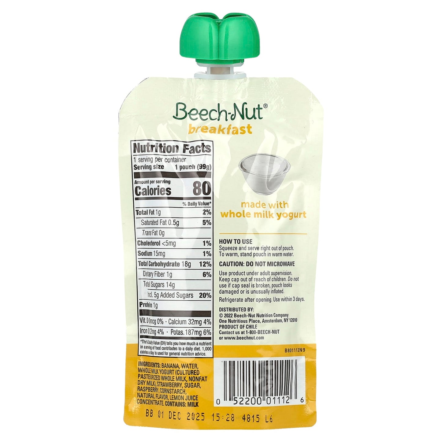 Beech-Nut Breakfast Pouches for Toddlers, 12+ Months, Yogurt & Fruit - Image 2