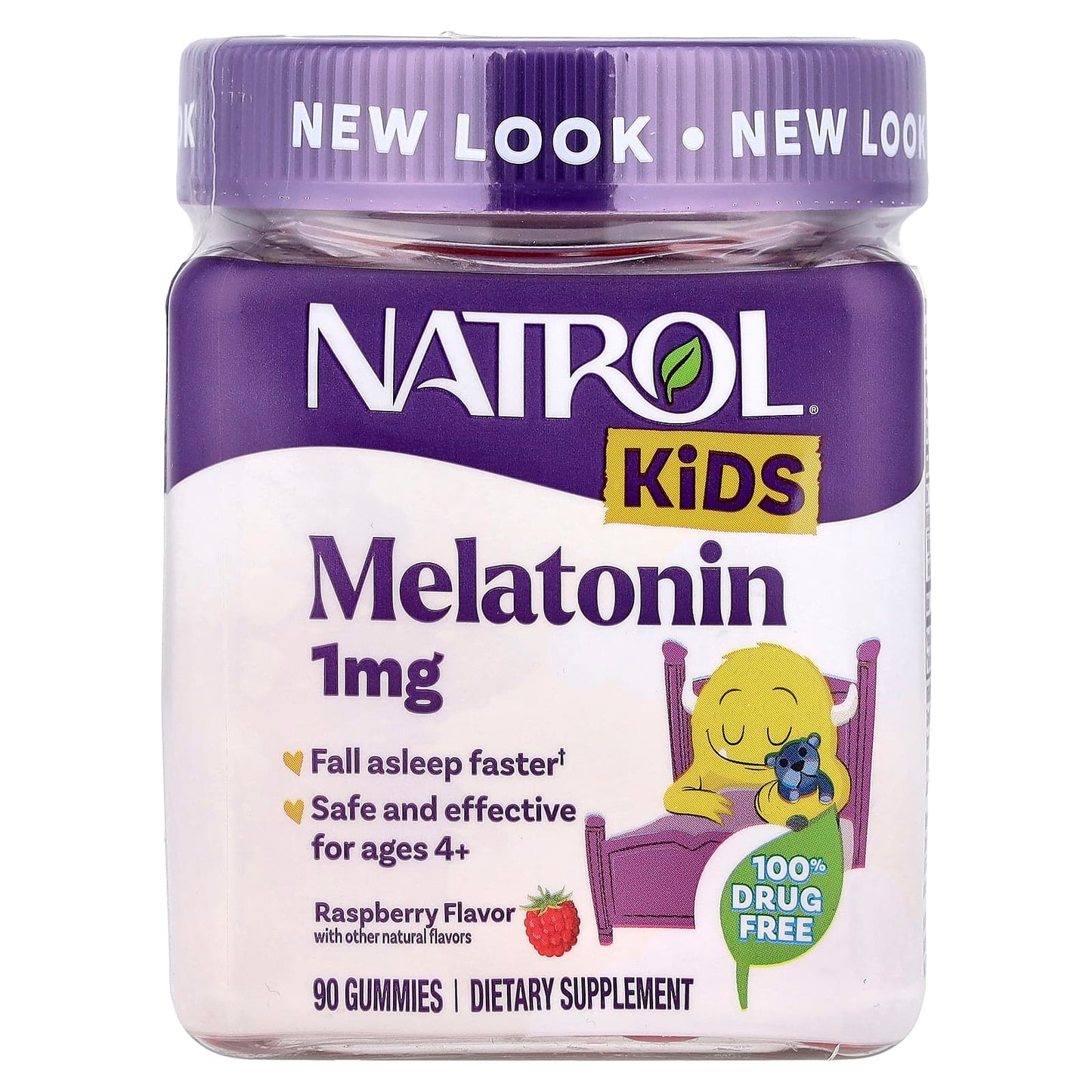 Natrol, Kids, Melatonin Gummies, Ages 4+, Raspberry, 1 mg, 90 Gummies - Image 1