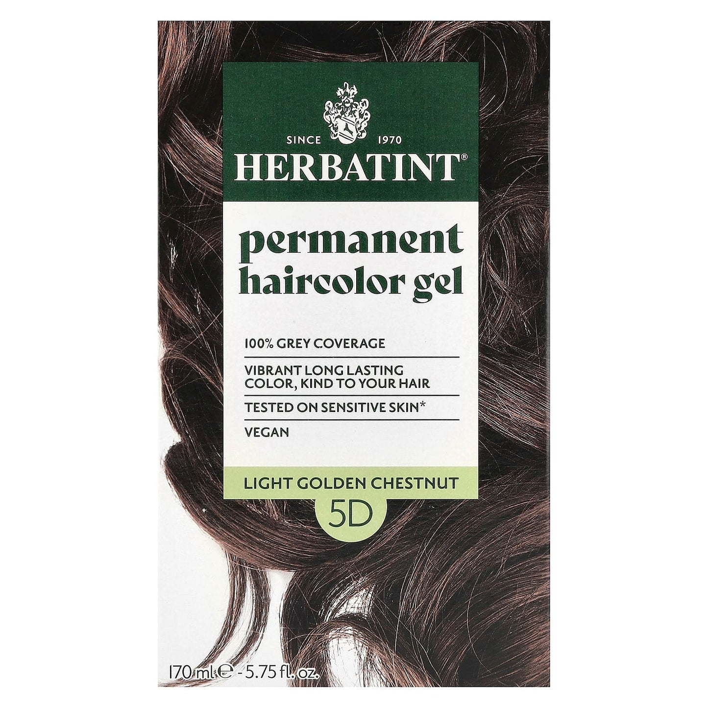 Herbatint Permanent Hair Color Gel, 5D Light Golden Chestnut, 100% Natural, Vegan - Image 1