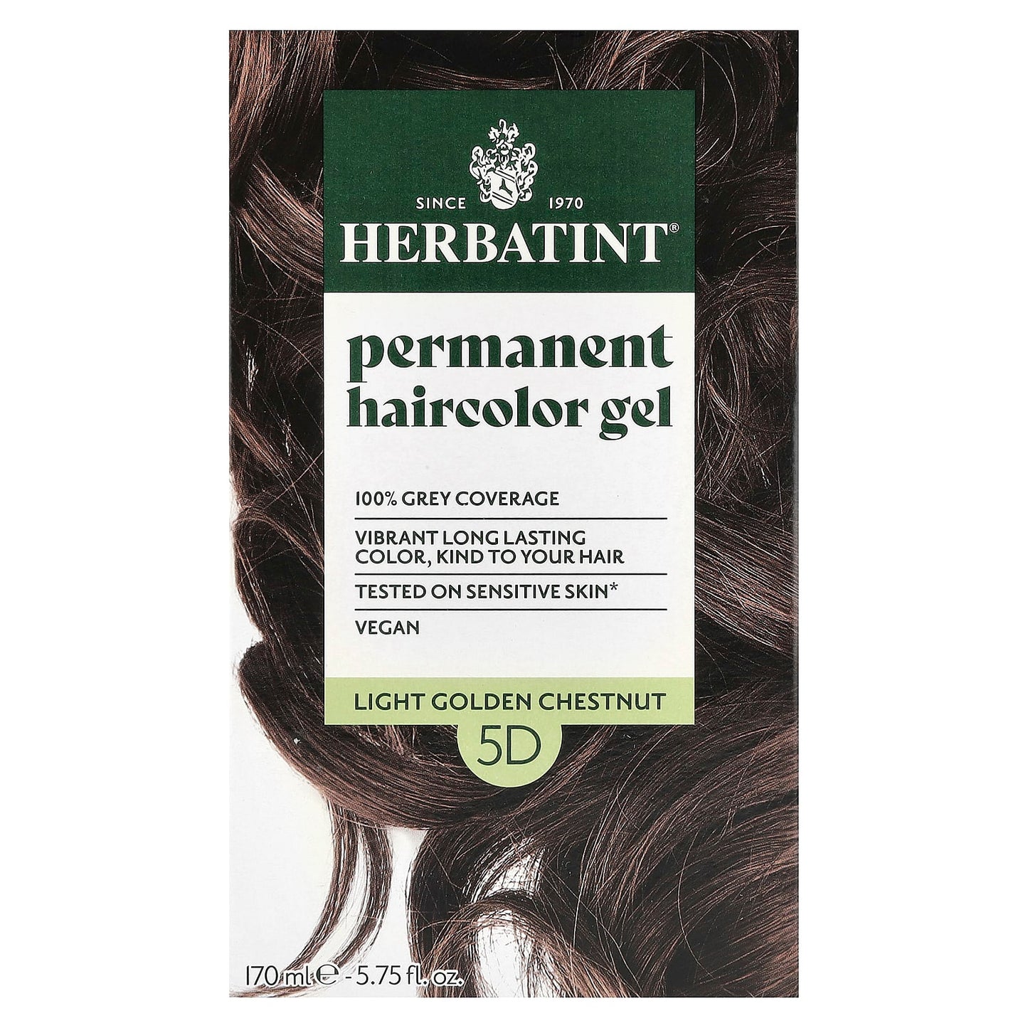 Herbatint Permanent Hair Color Gel, 5D Light Golden Chestnut, 100% Natural, Vegan - Image 1