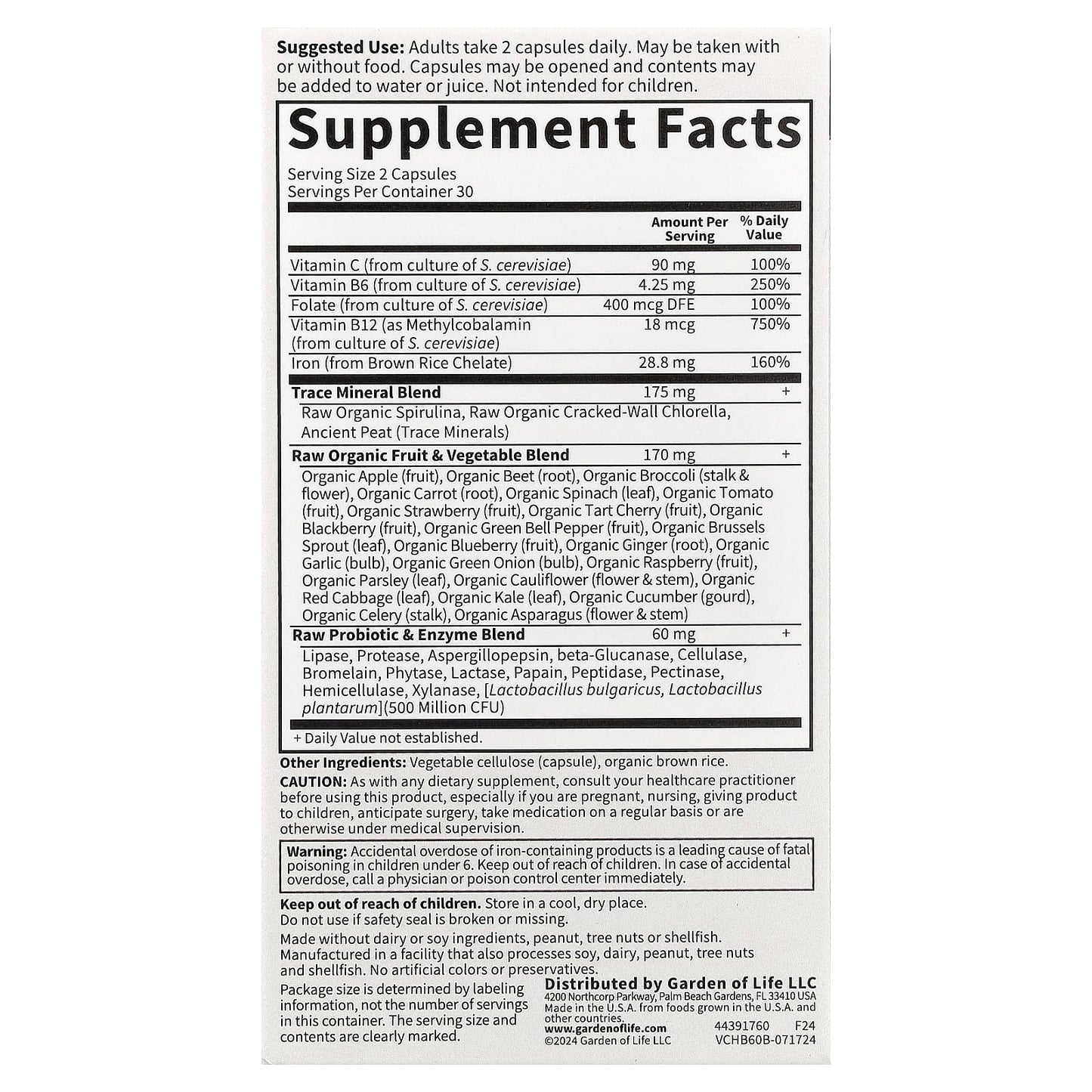 Garden of Life Vitamin Code Healthy Blood 60 Vegan Capsules - Image 2