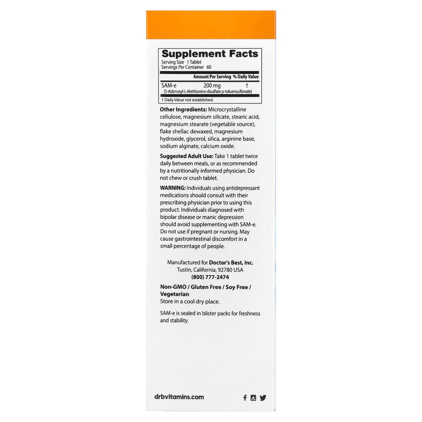 Doctor's Best SAM-e 200mg for Mood, Joint, Liver Health & Cognitive Function - Image 2