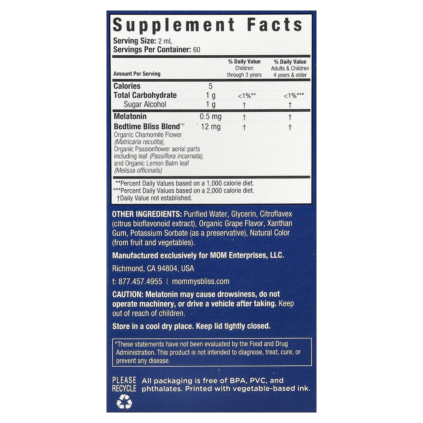 Mommy's Bliss, Kids Sleep Liquid with Melatonin, Age 3 Years +, Natural Grape, 4 fl oz (120 ml) - Image 2