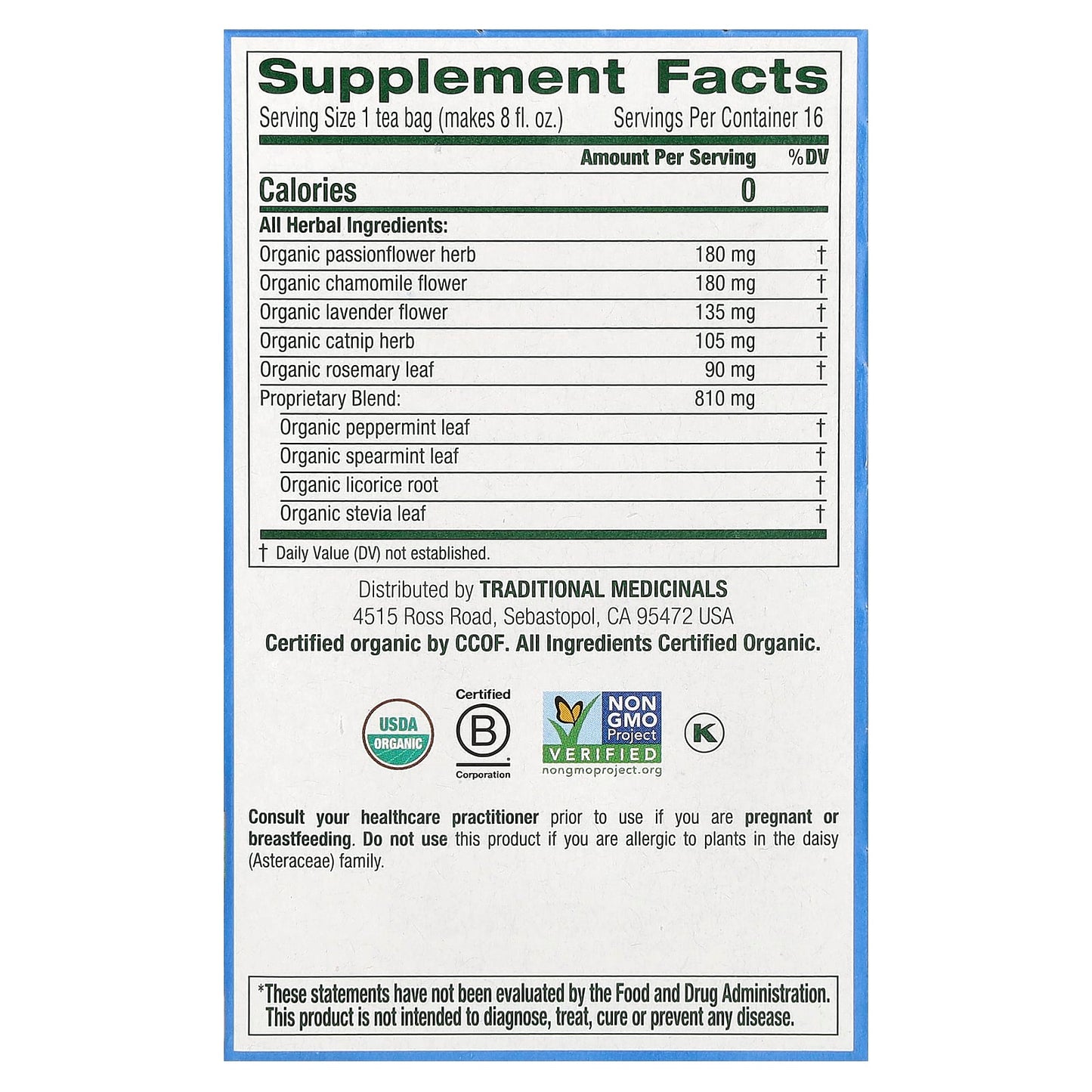 Traditional Medicinals, Organic Cup of Calm, Chamomile Mint, Caffeine Free, 16 Wrapped Tea Bags, 0.85 oz (24 g) - Image 2