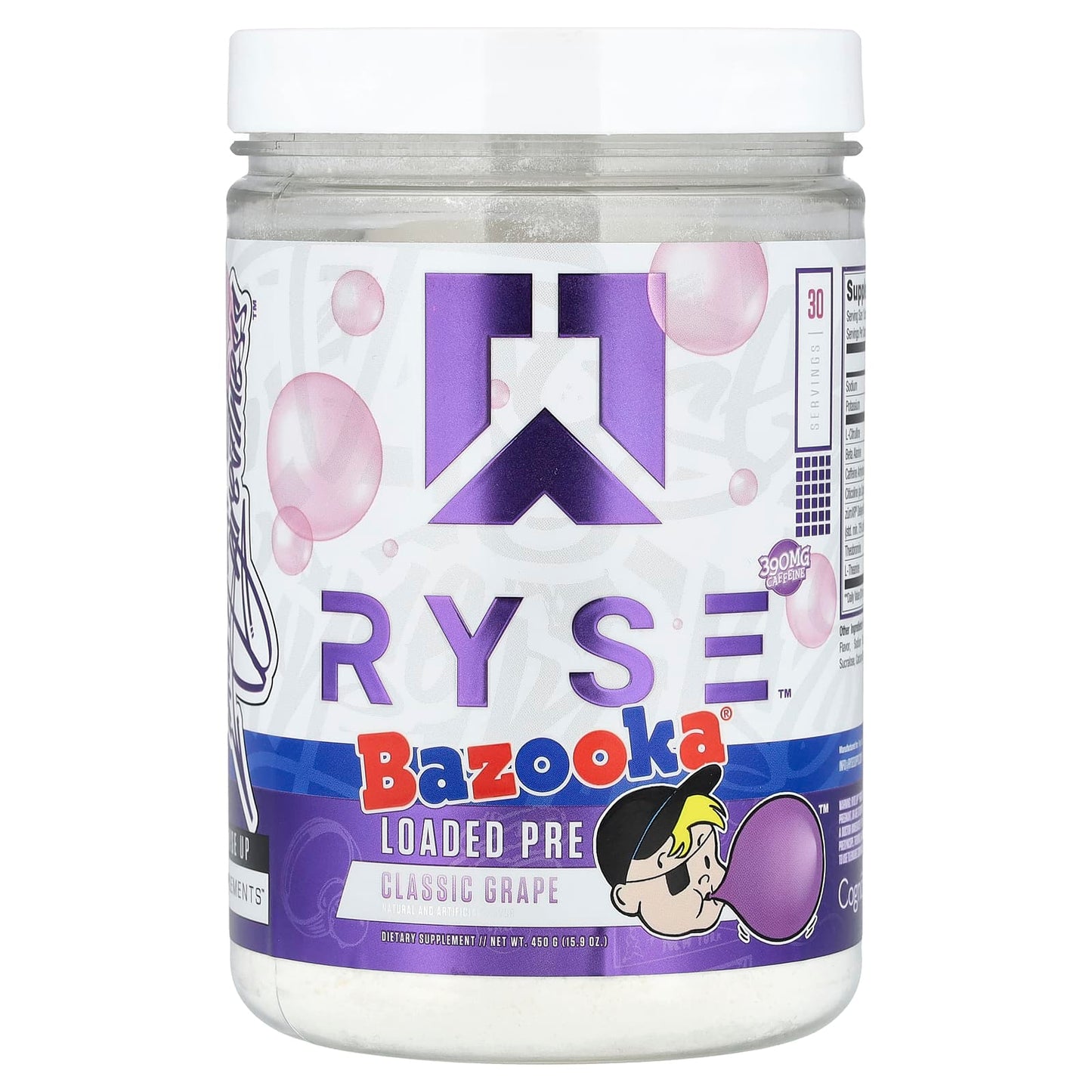 RYSE, Loaded Pre, Bazooka® Classic Grape, 15.9 oz (450 g) - Image 1