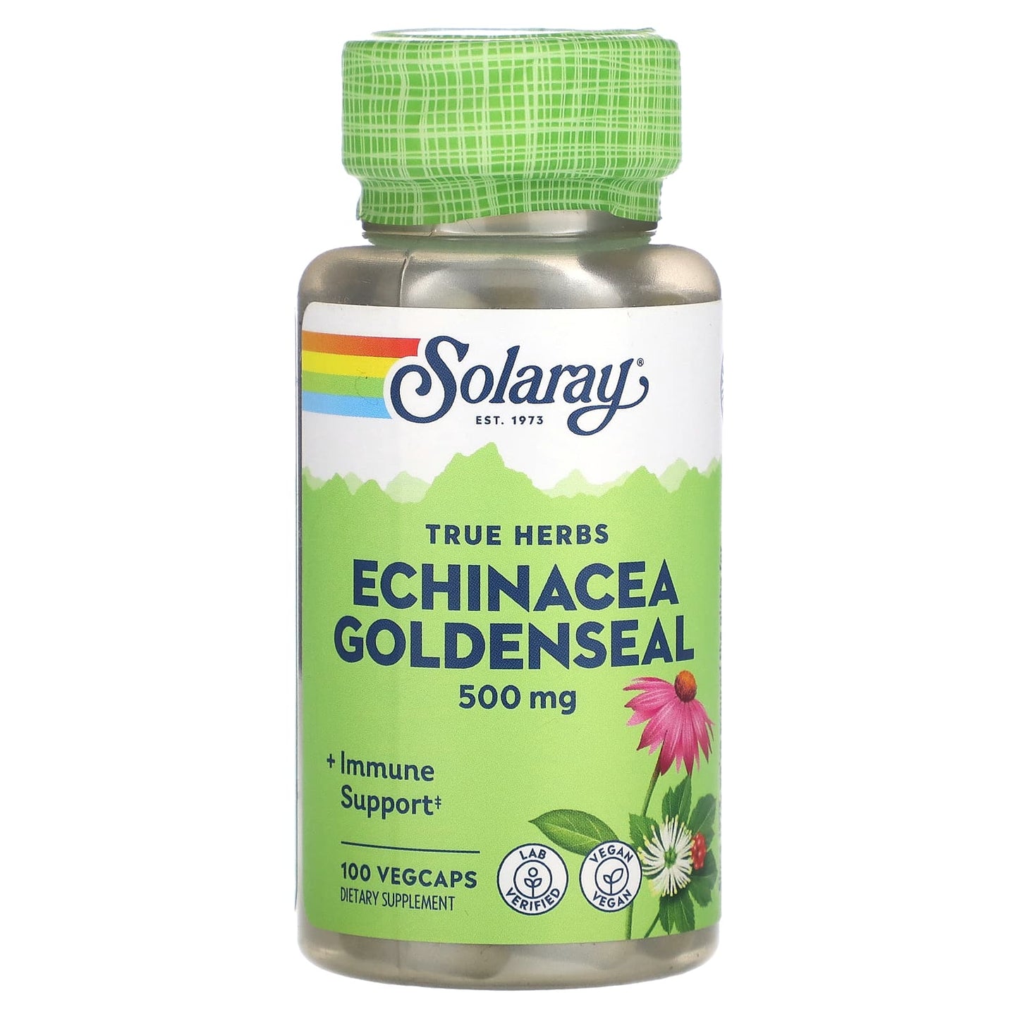 Solaray, True Herbs, Echinacea Goldenseal, 500 mg, 100 VegCaps - Image 1