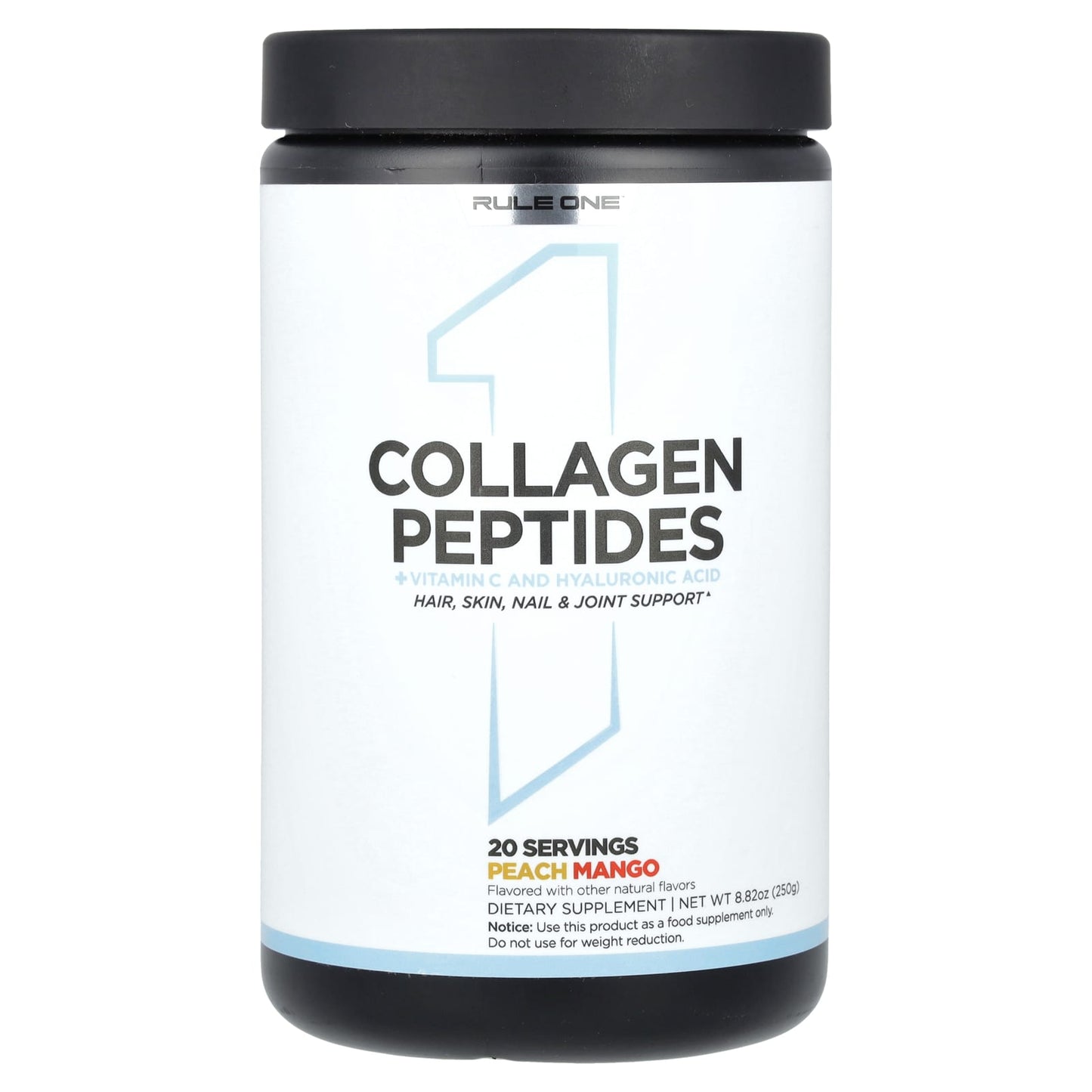 Rule One Proteins, Collagen Peptides + Vitamin C and Hyaluronic Acid, Peach Mango, 8.82 oz (250 g) - Image 1