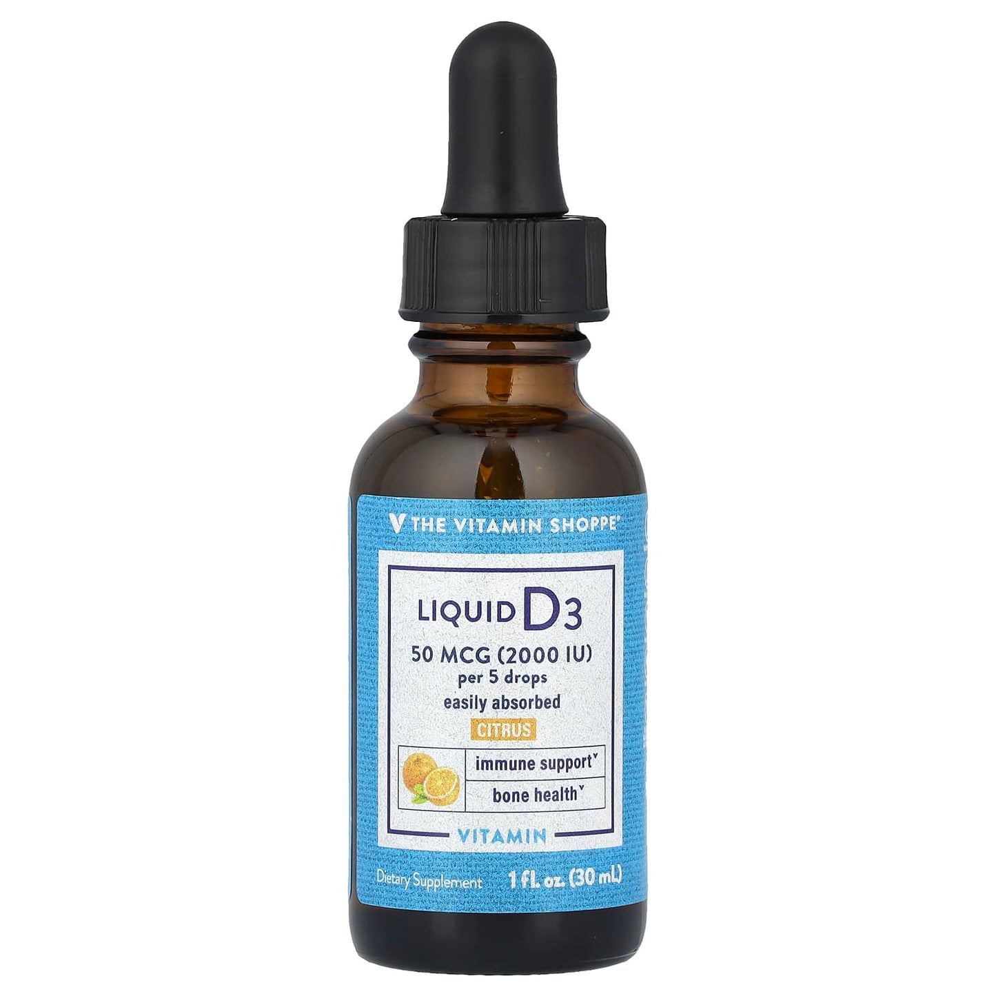 The Vitamin Shoppe, Liquid Vitamin D3, Citrus, 50 mcg (2,000 IU), 1 fl oz (30 ml) - Image 1