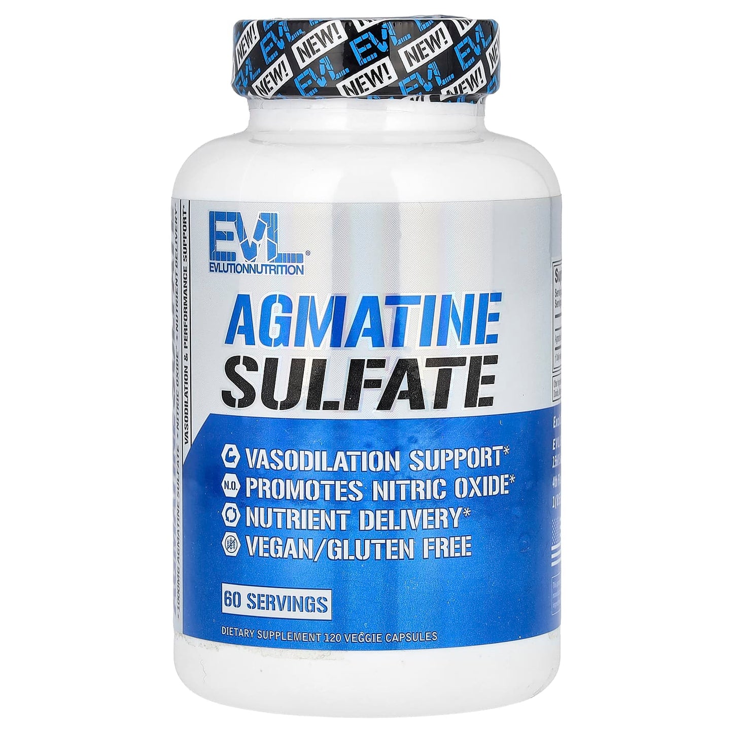 EVLution Nutrition Agmatine Sulfate 120 Veggie Capsules for Nitric Oxide Boost - Image 1
