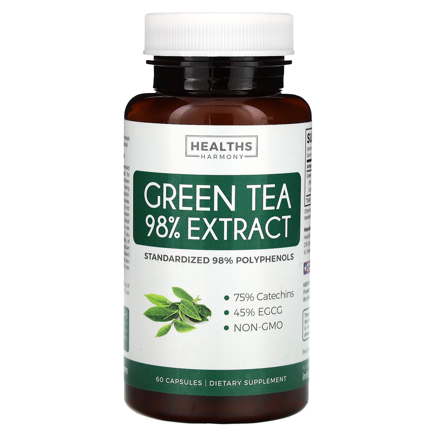 Healths Harmony, Green Tea 98% Extract, 60 Capsules (500 mg per Capsule)