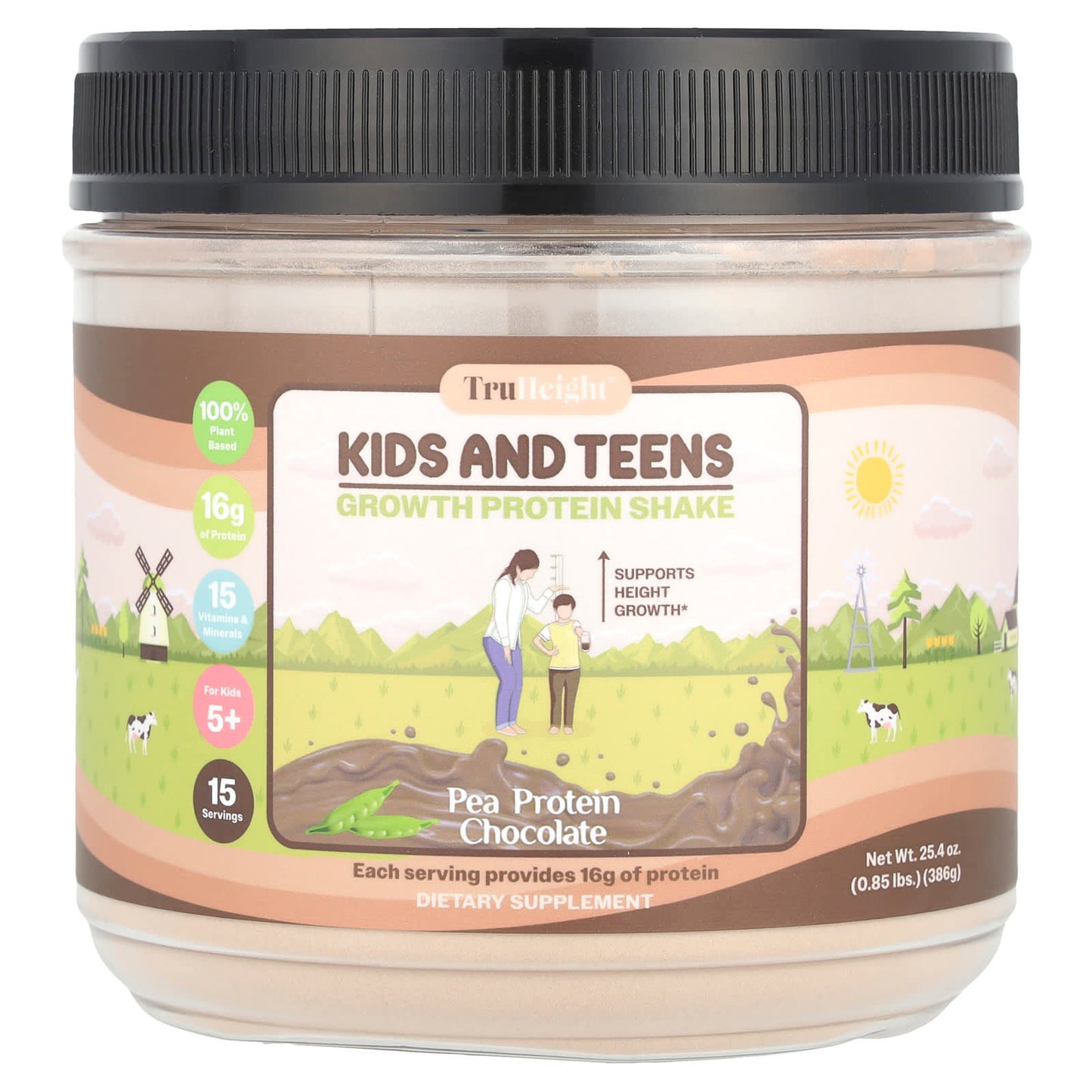TruHeight, Kids And Teens Growth Pea Protein Shake, For Kids 5+, Chocolate, 0.85 lbs (386 g) - Image 1