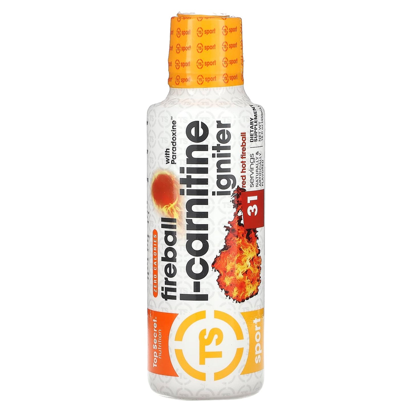 Top Secret Nutrition, Sport, Fireball with Paradoxine, L-Carnitine Igniter, Red Hot Fireball, 16 fl oz (459 ml) - Image 1