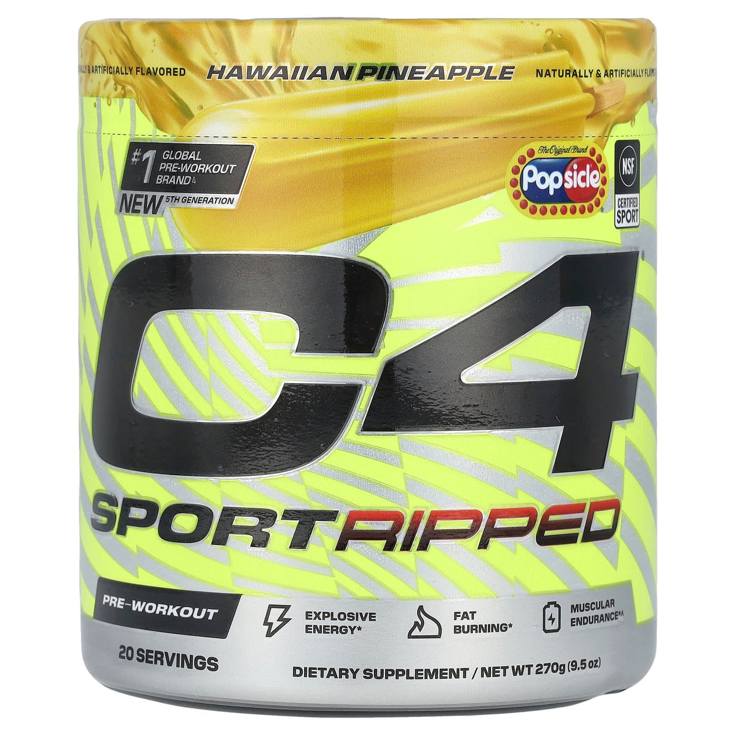 C4 / Cellucor, C4 Sport Ripped, Pre-Workout, Popsicle®, Hawaiian Pineapple, 9.5 oz (270 g)