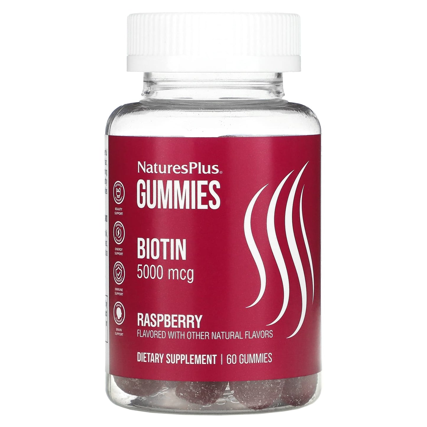 NaturesPlus, Biotin Gummies, Raspberry, 5,000 mcg, 60 Gummies - Image 1