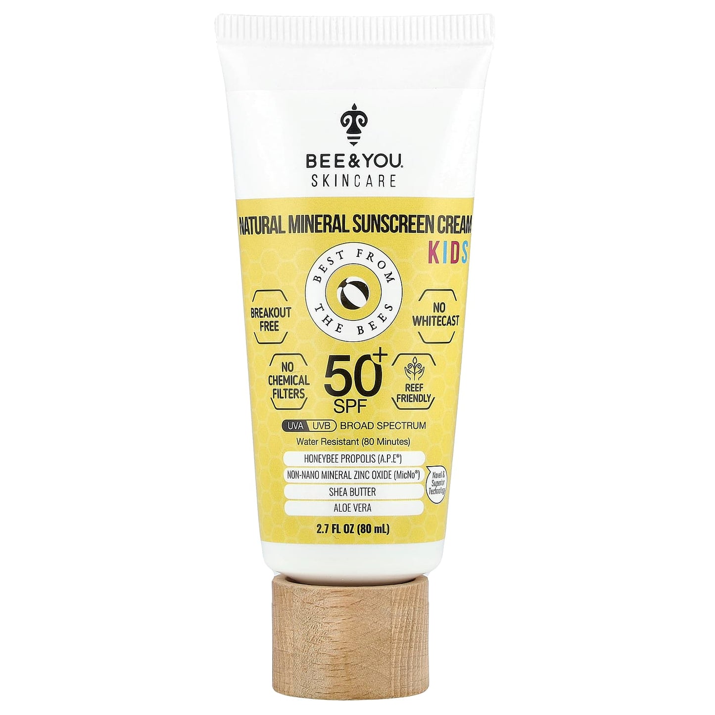 Bee & You Natural Mineral Sunscreen Cream for Kids, SPF 50+, 2.7 fl oz - Image 1