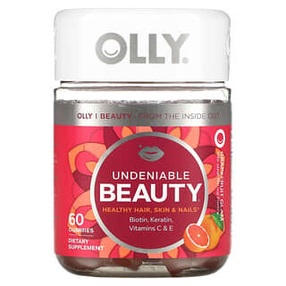 OLLY Grapefruit Glam Beauty Gummies, 60 Count, Hair, Skin, Nail Supplement