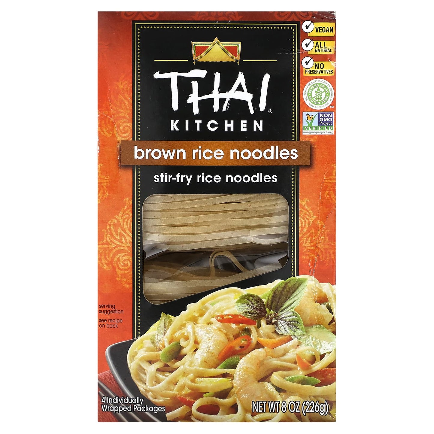 Thai Kitchen, Brown Rice Noodles, 4 Individually Wrapped Packages, 2 oz (56 g) Each - Image 1