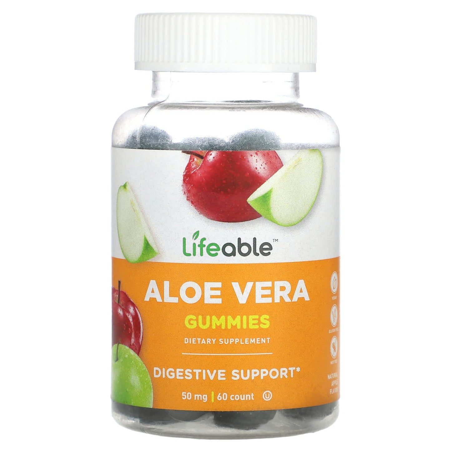 Lifeable, Aloe Vera Gummies, Natural Apple, 60 Gummies (25 mg per Gummy) - Image 1