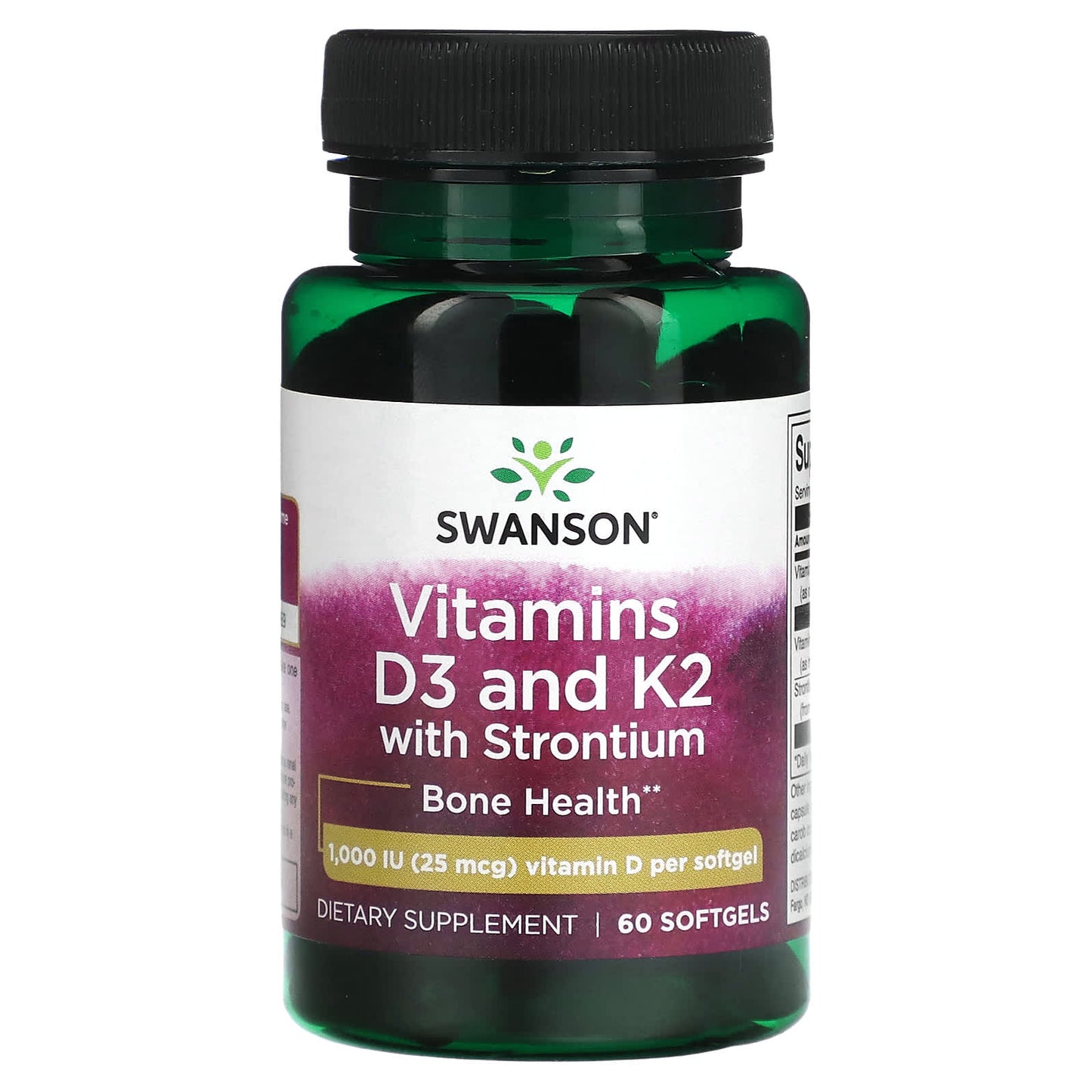 Swanson, Vitamins D3 and K2 with Strontium, 25 mcg (1,000 IU), 60 Softgels