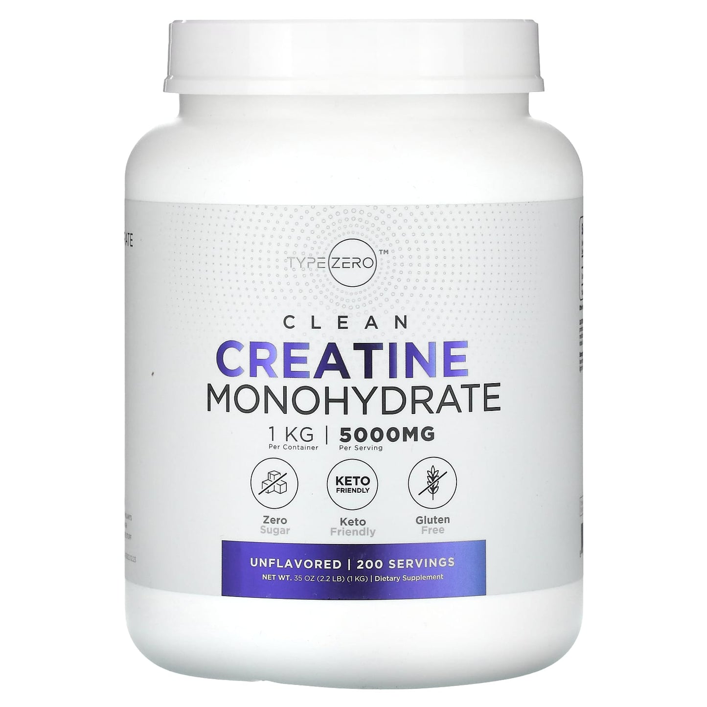 TypeZero, Clean, Creatine Monohydrate, Unflavored, 5,000 mg, 35 oz (1 kg) - Image 1