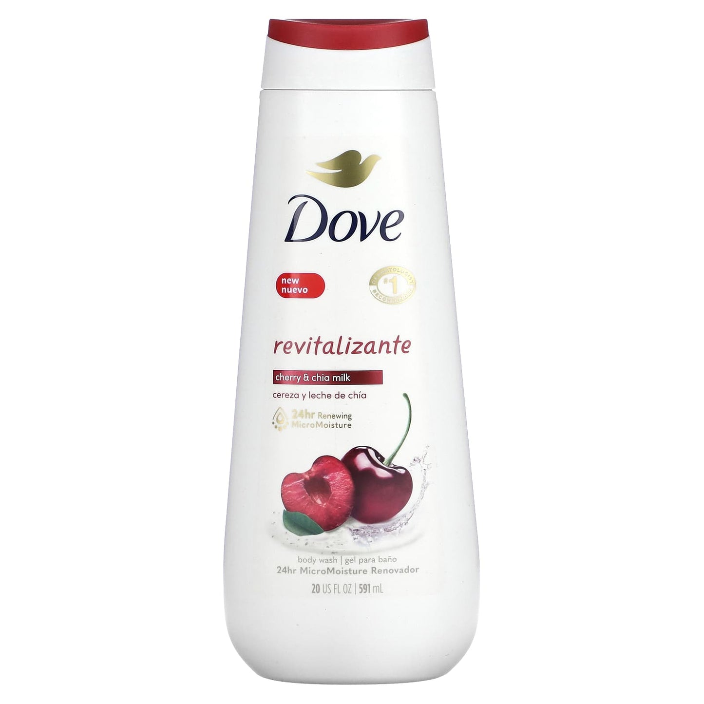 Dove Cherry & Chia Milk Body Wash, 20 fl oz, 24 Hour Moisture - Image 1