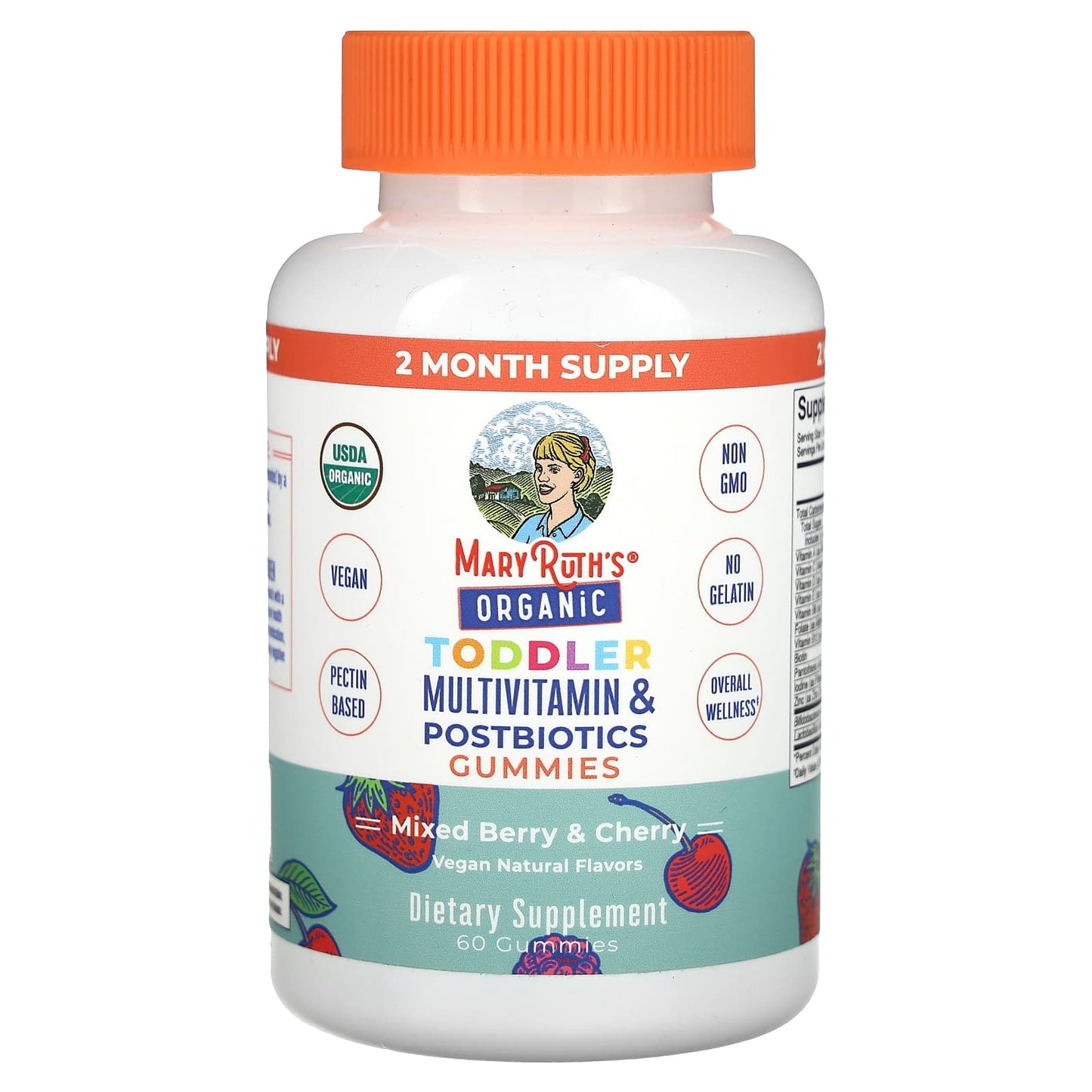 MaryRuth's, Organic Toddler Multivitamin & Postbiotics Gummies, Mixed Berry & Cherry, 60 Gummies - Image 1