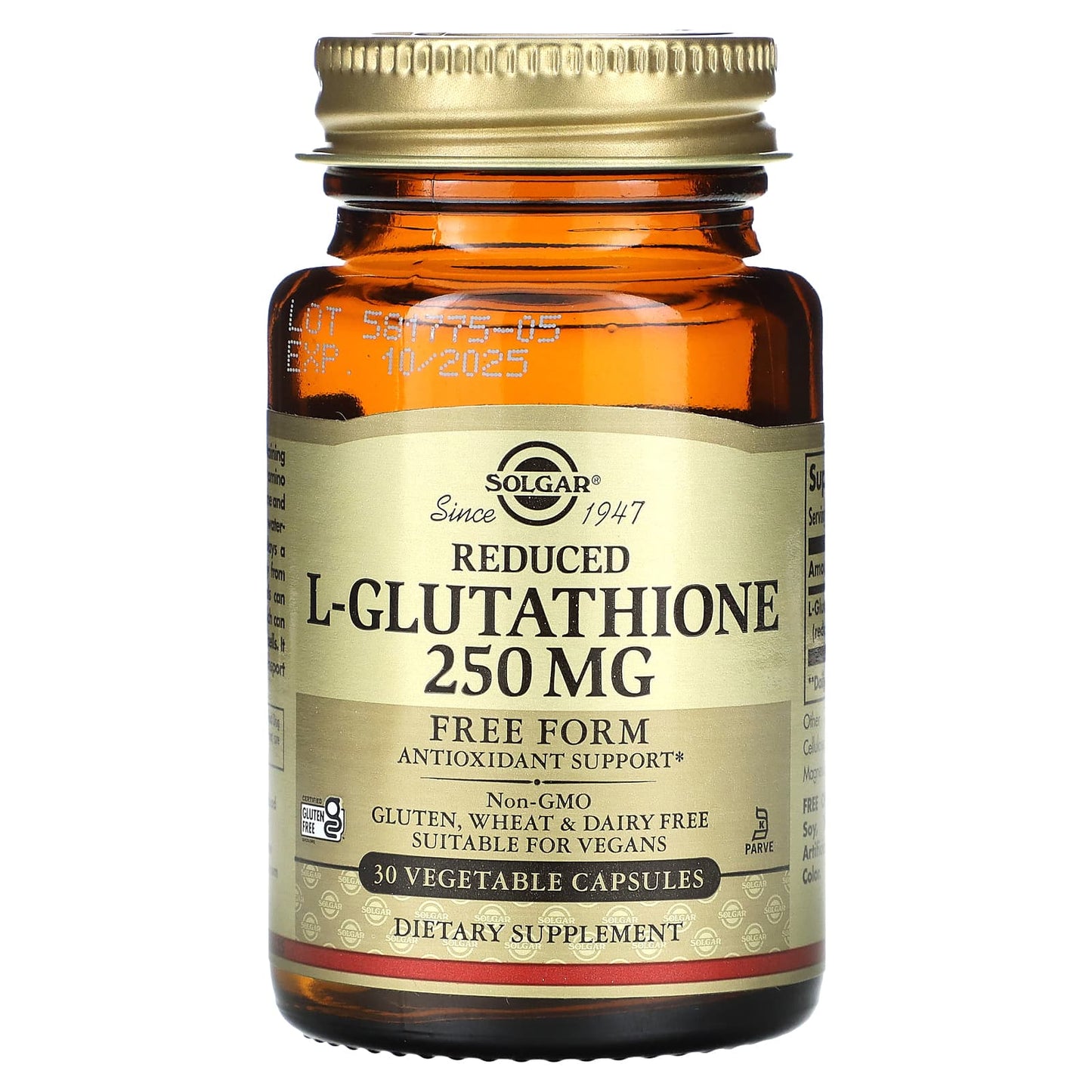 Solgar, Reduced L-Glutathione, 250 mg, 30 Vegetable Capsules - Image 1