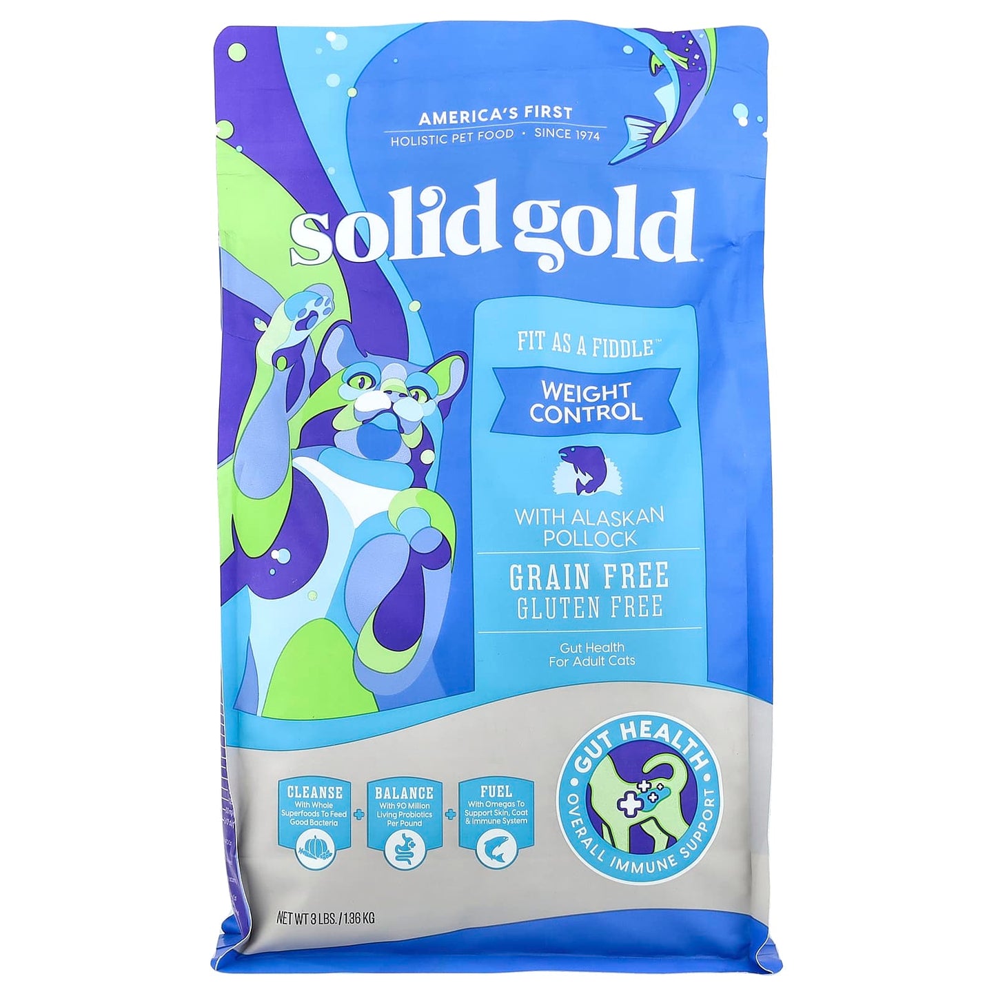 Solid Gold, Fit As A Fiddle™, For Cats, Adults, With Alaskan Pollock, 3 lbs (1.36 kg) - Image 1