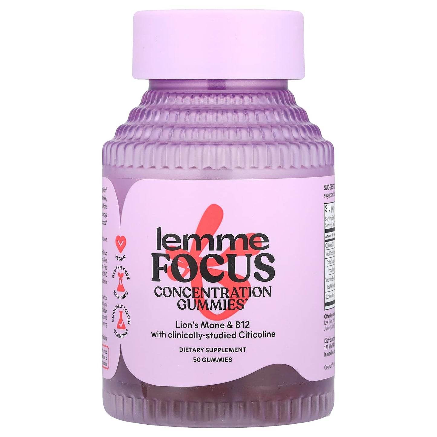 Lemme, Focus, Concentration Gummies, Strawberry, 50 Gummies - Image 1