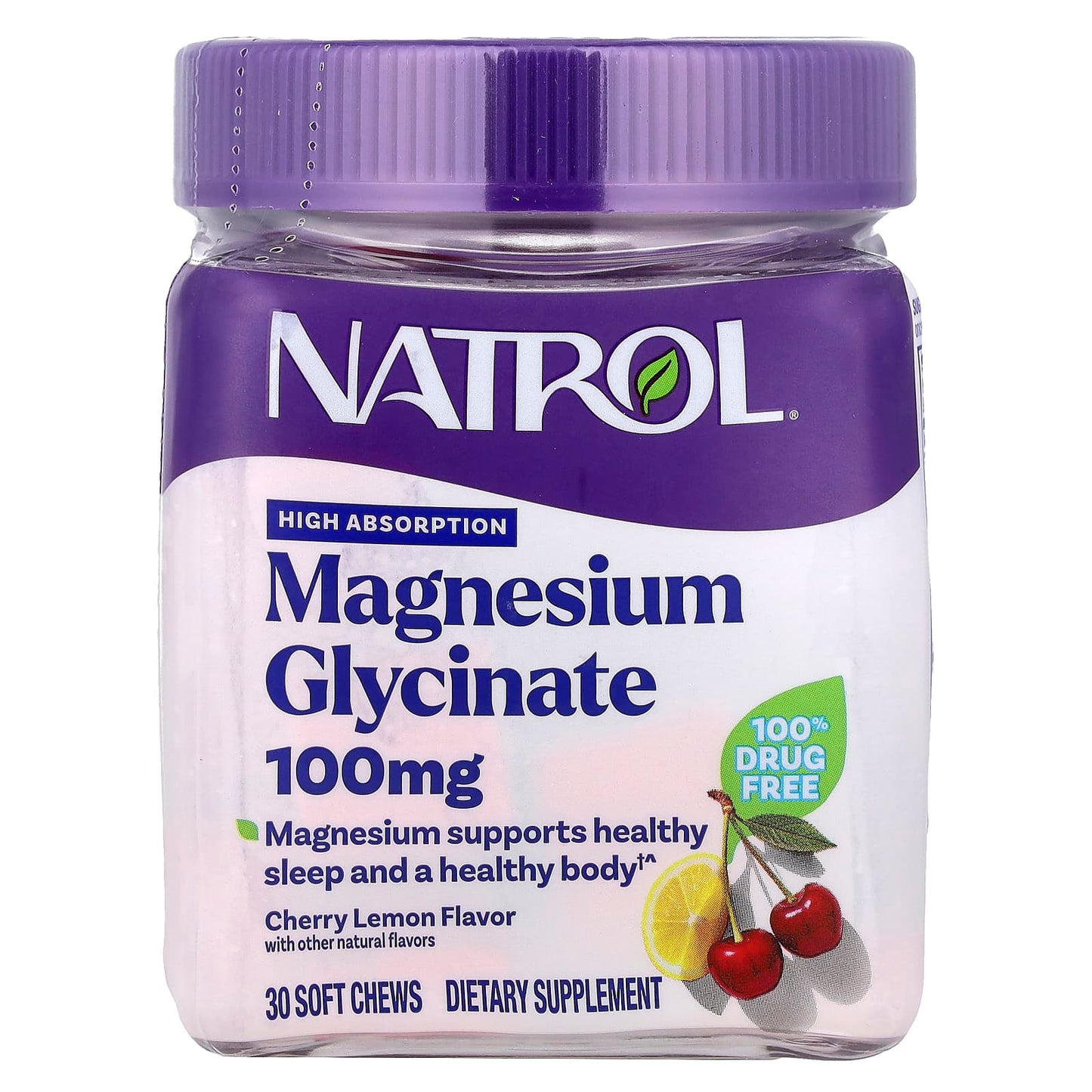 Natrol, Magnesium Glycinate, High Absorption, Cherry Lemon, 100 mg, 30 Soft Chews - Image 1