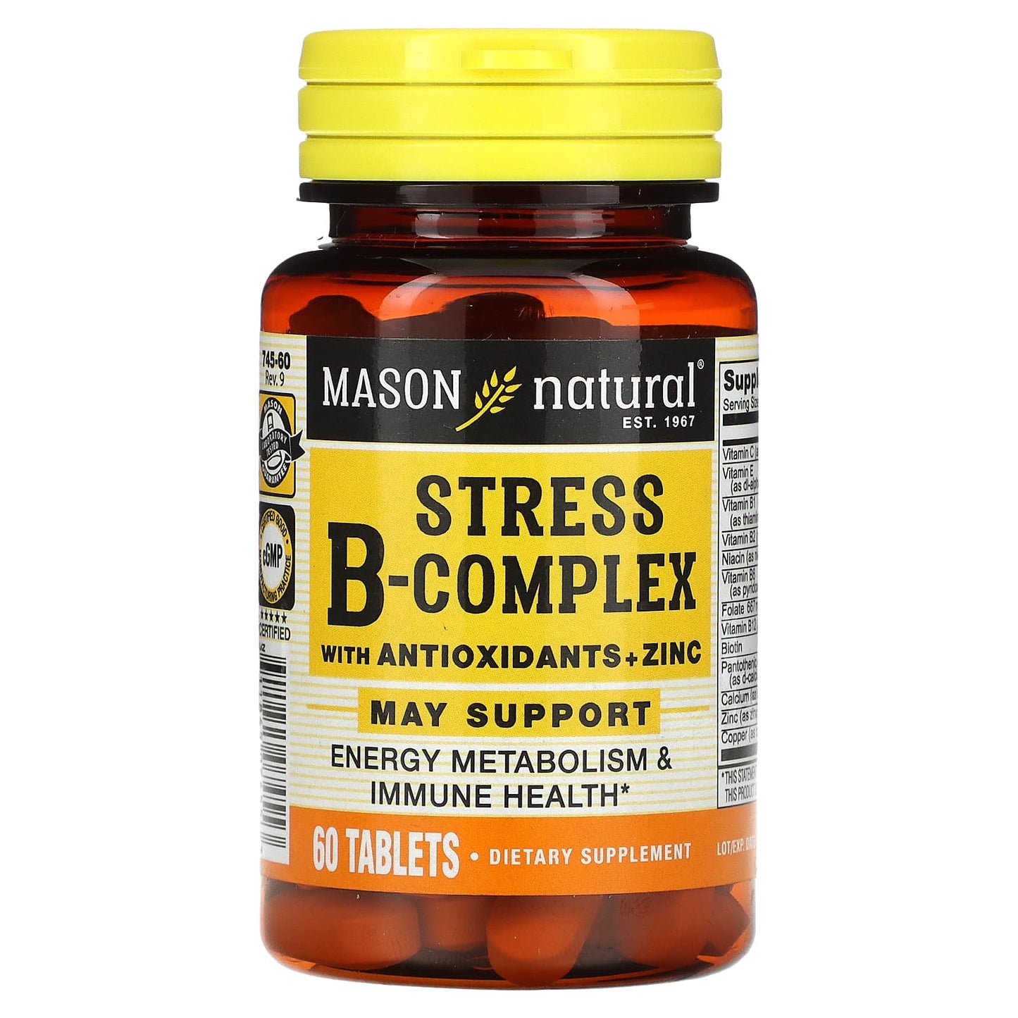 Mason Natural, Stress B-Complex with Antioxidants+Zinc, 60 Tablets - Image 1